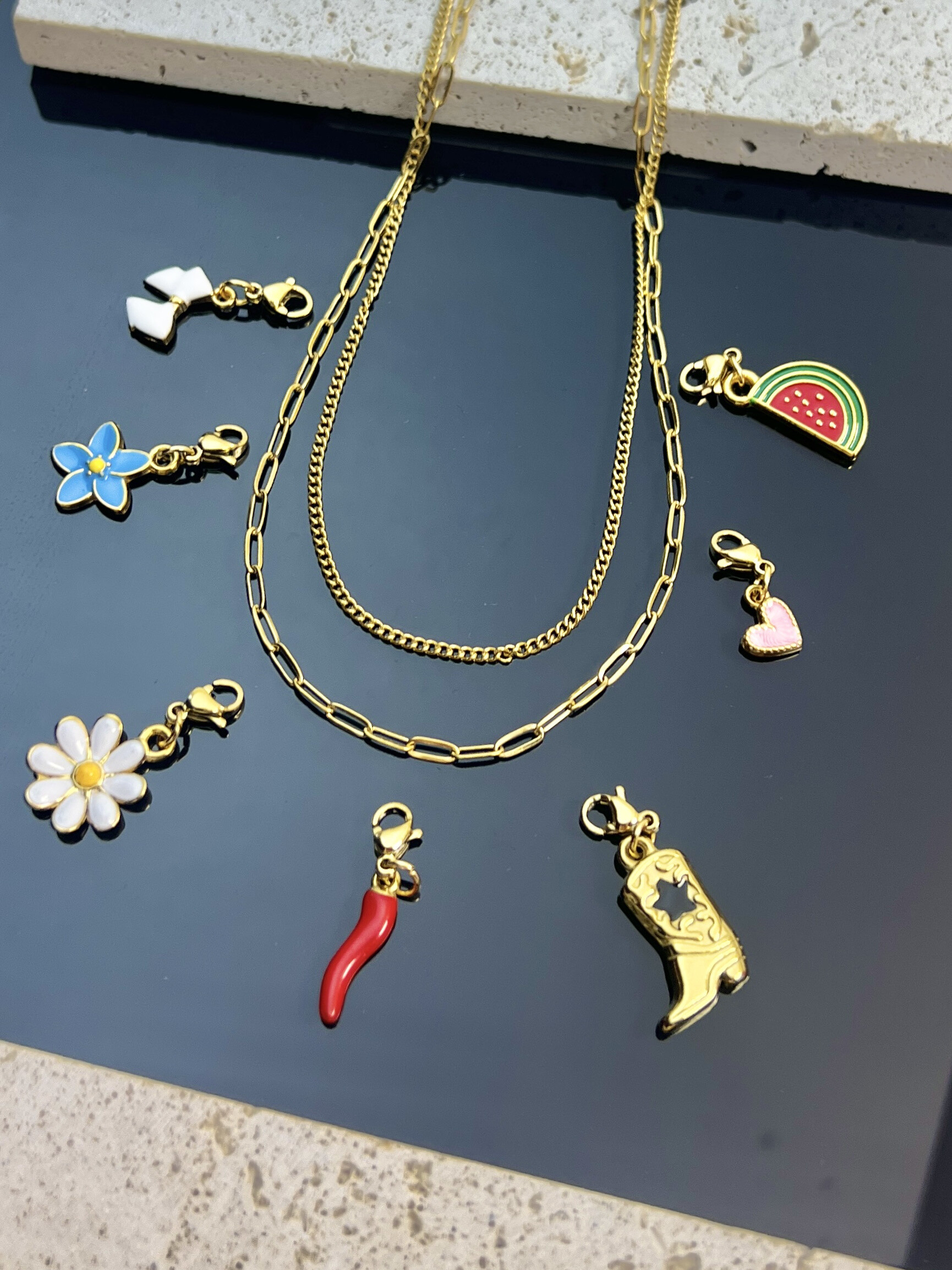 Mayorista COSMOS - Collar de Doble Vuelta con Malla Rectangular para Colgar Charms de Acero Inoxidable