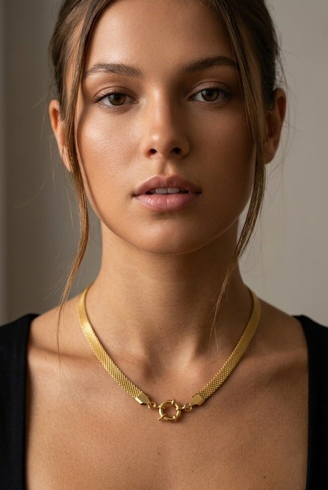 Wholesaler COSMOS - Gold Plated Stainless Steel Snake Chain Necklace Wide Elegant Chic Timeless