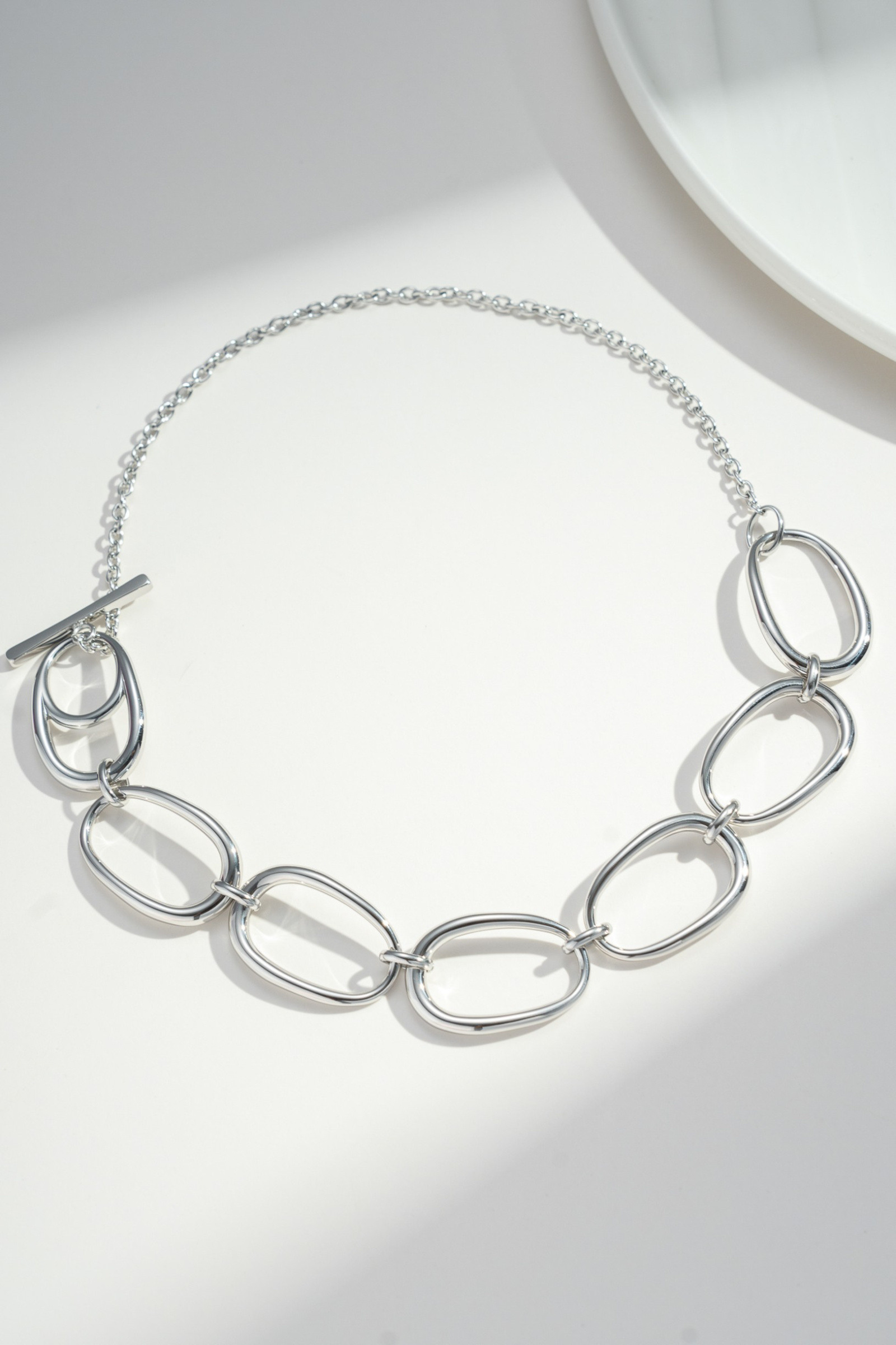 Mayorista COSMOS - Collar de eslabones ovalados plateados en acero inoxidable