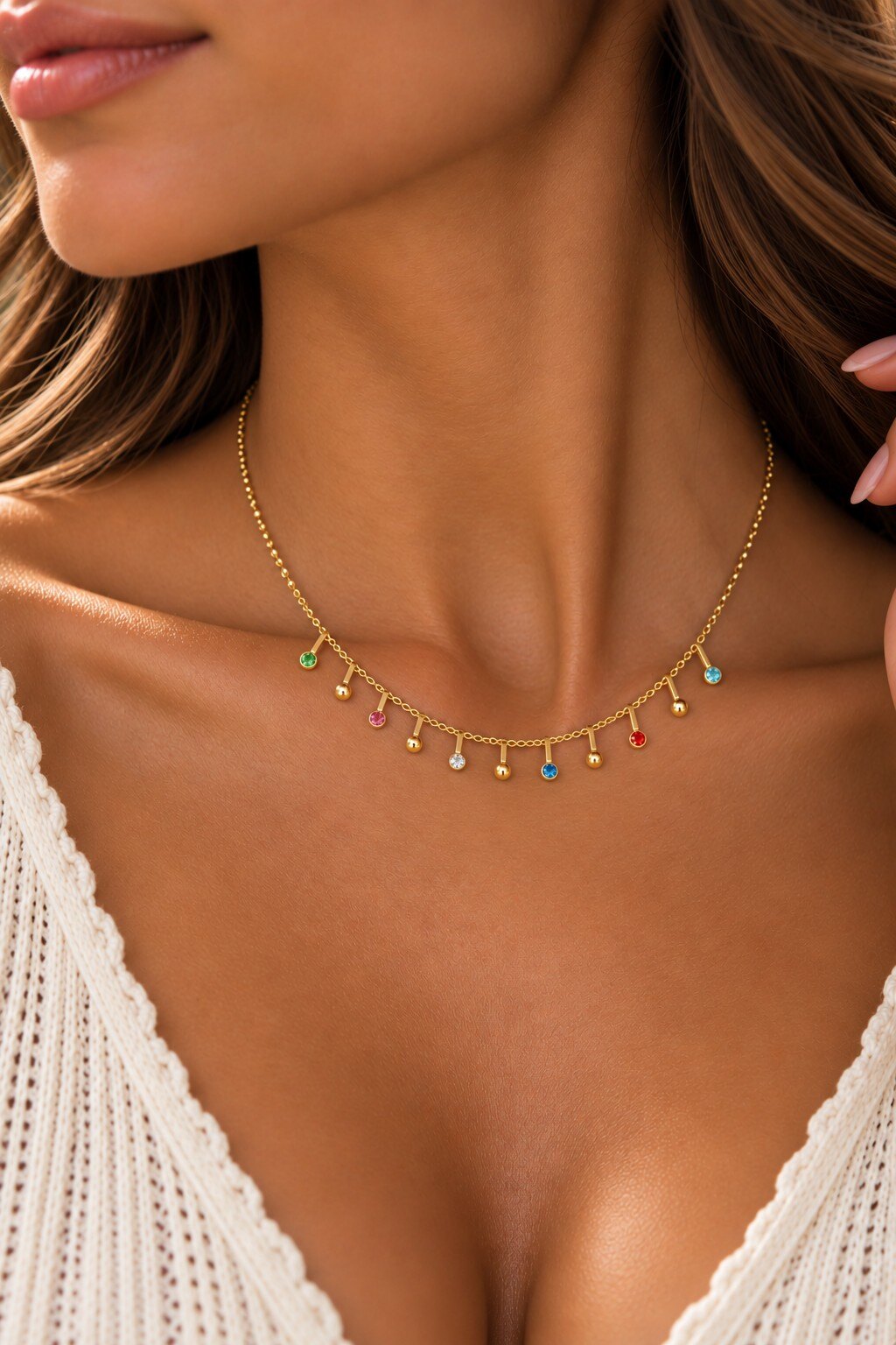 Grossiste COSMOS - Collier pampilles doré strass couleurs élégant tendance femme délicat acier inoxydable