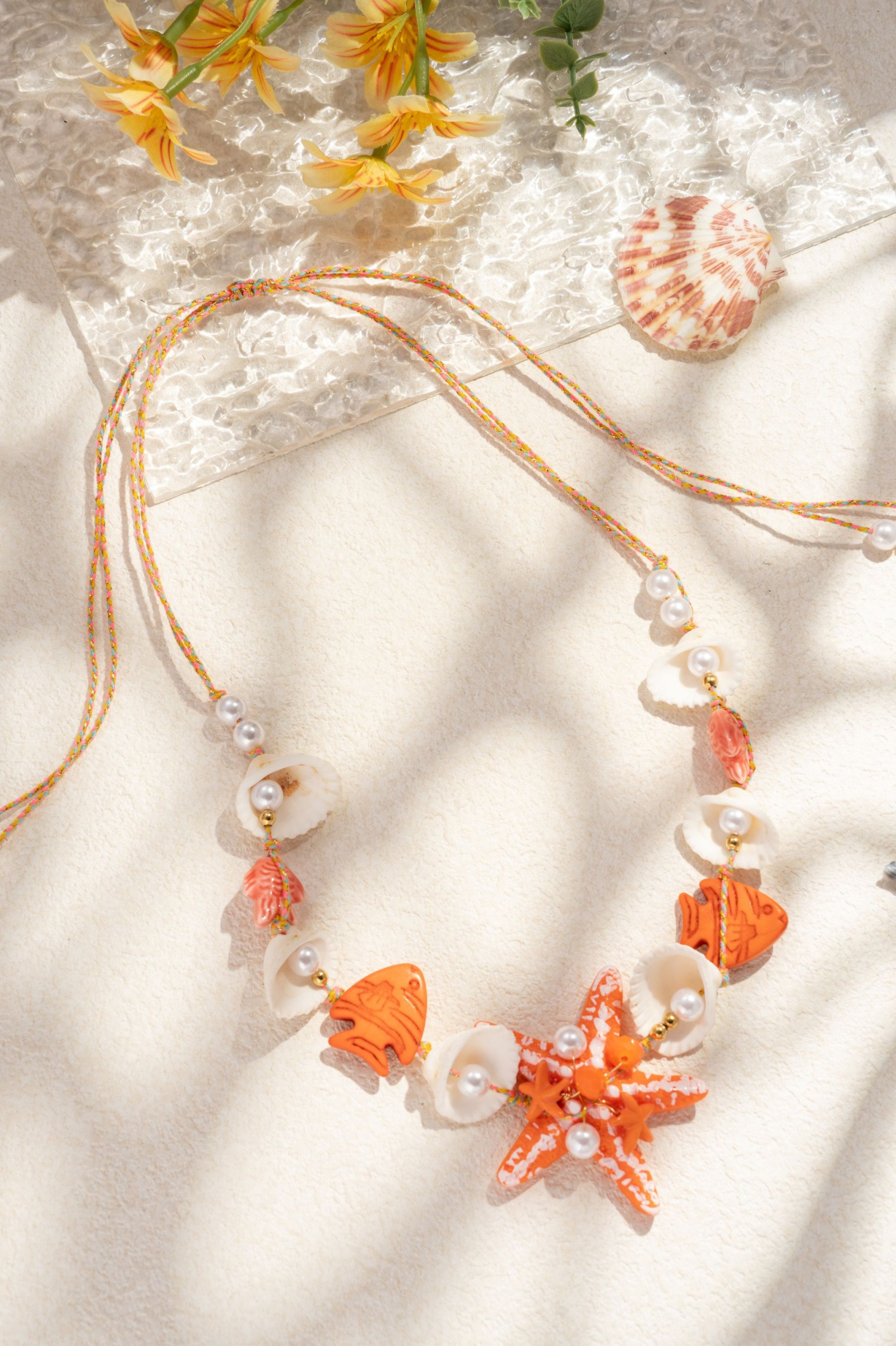 Mayorista COSMOS - Collar deslizante de estrella de mar con cuentas marinas y cordón trenzado colorido, estilo veraniego de moda