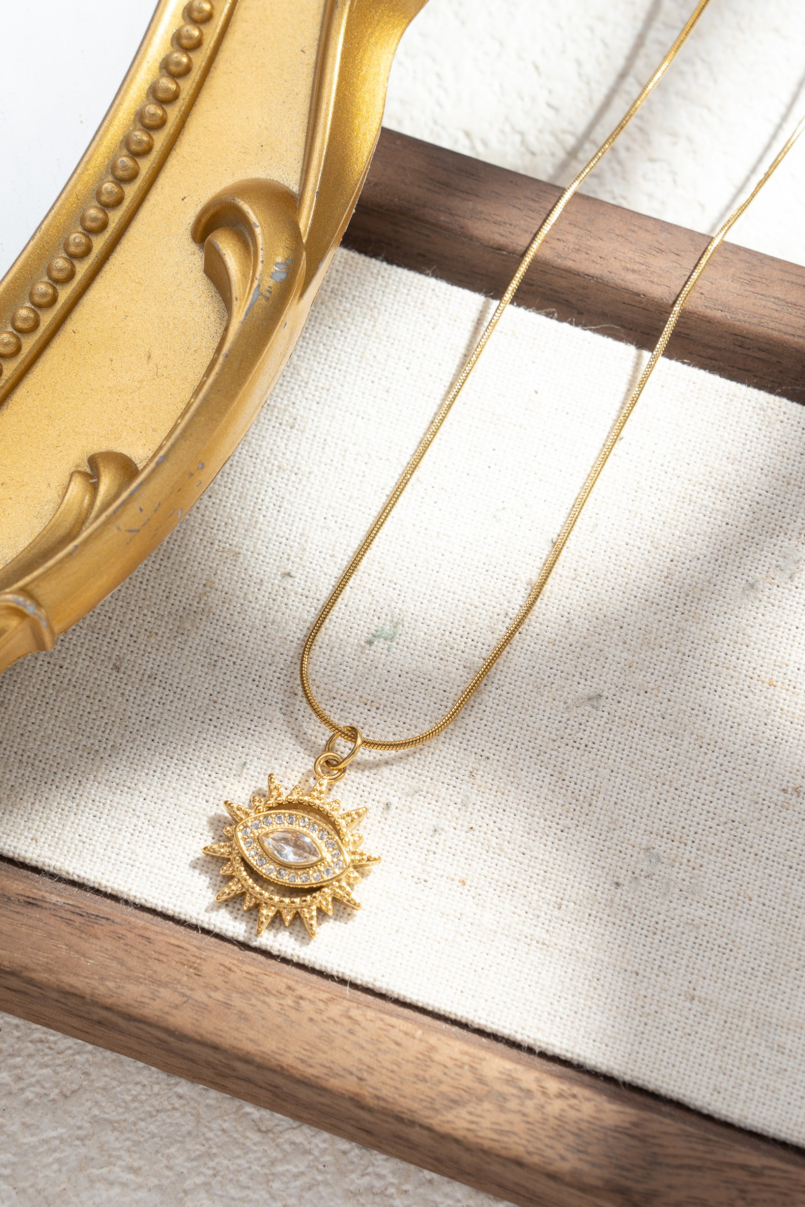 Wholesaler COSMOS - Golden sun necklace with crystal eye for women - chic, trendy, bright summer protector