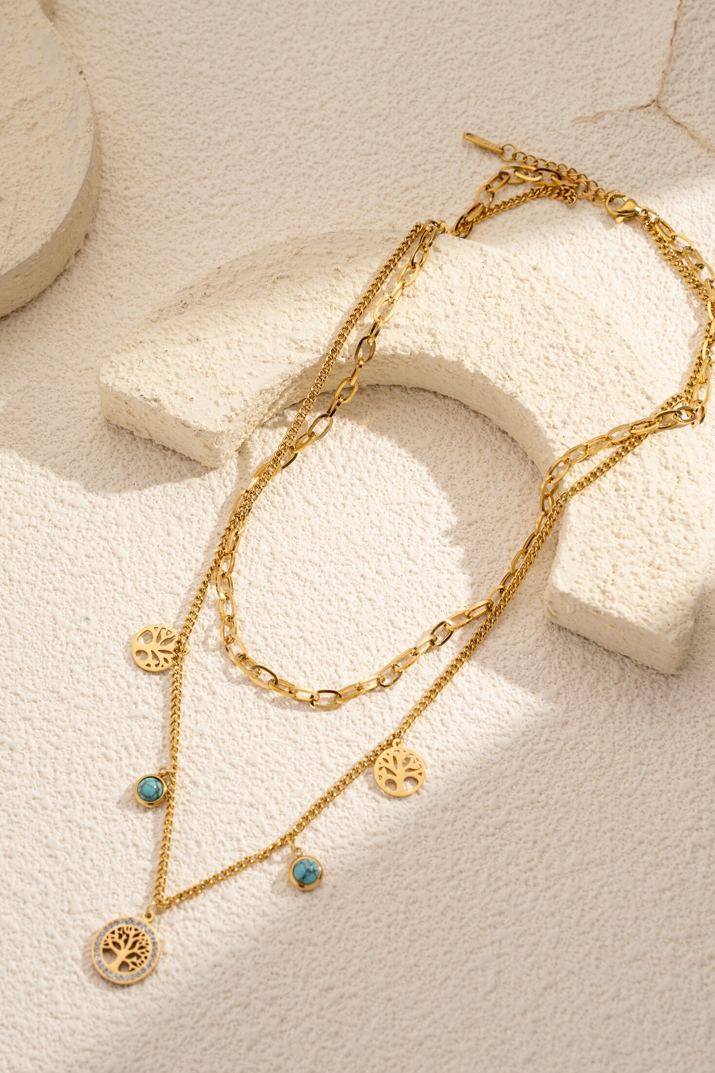 Collier Multi-rangs Doré Femme – Arbre De Vie Et Cœur – Acier Inoxydable – Cadeau élégant