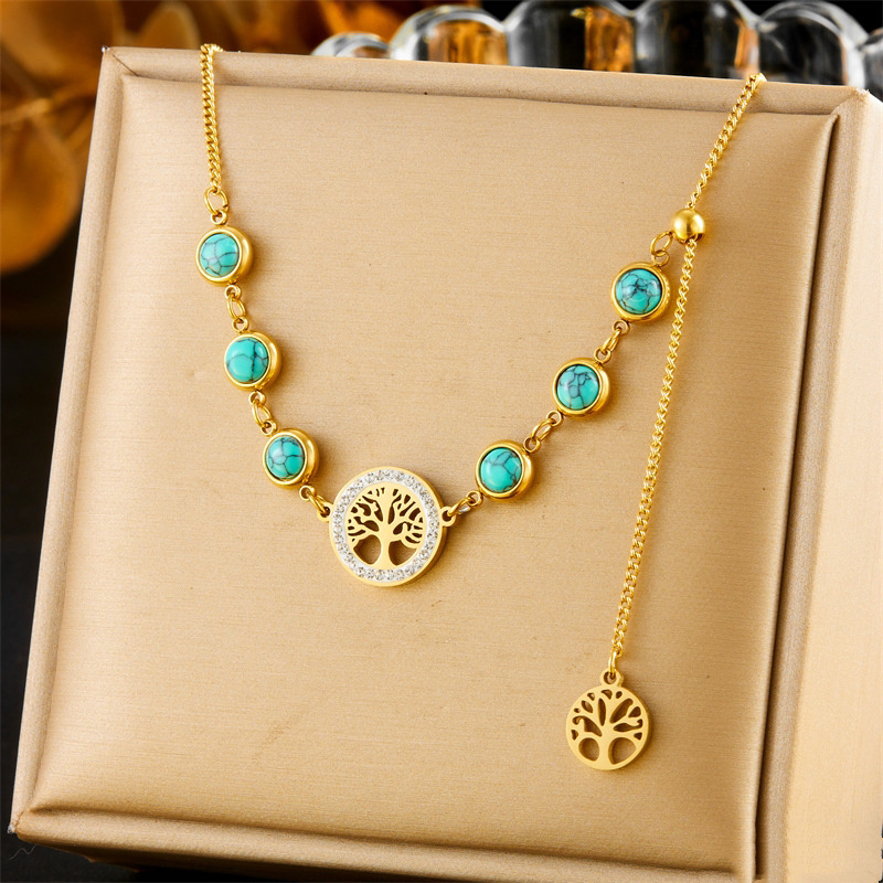 Mayorista COSMOS - Collar Árbol de la Vida y Turquesa de Acero Inoxidable
