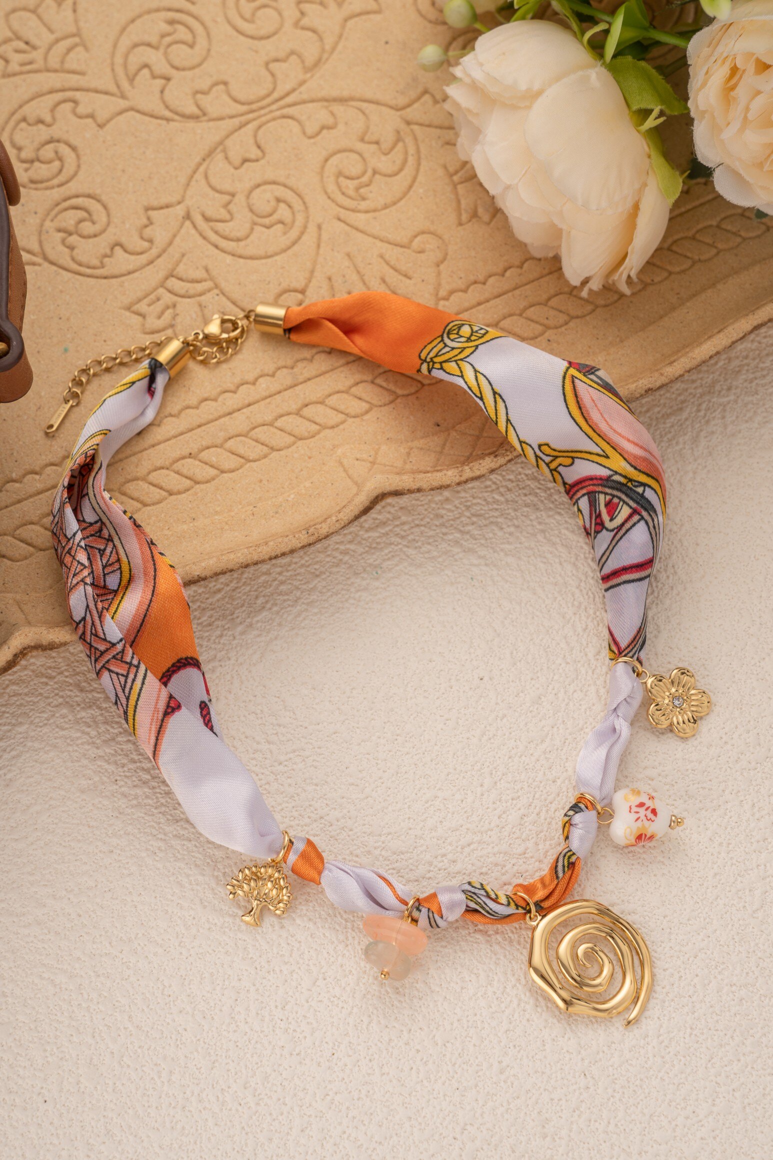 Wholesaler COSMOS - Colorful and Gold Fabric Necklace – Bohemian Floral Charms