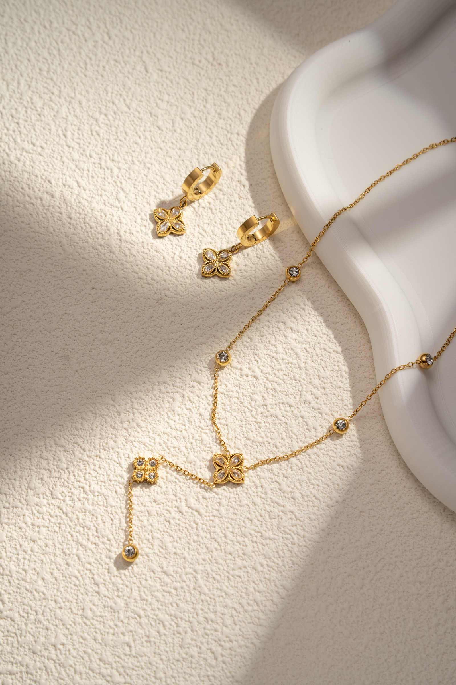Mayorista COSMOS - Collar Y Trébol de Cristal Elegancia - Joyería de Acero Inoxidable Chic y Simbólica