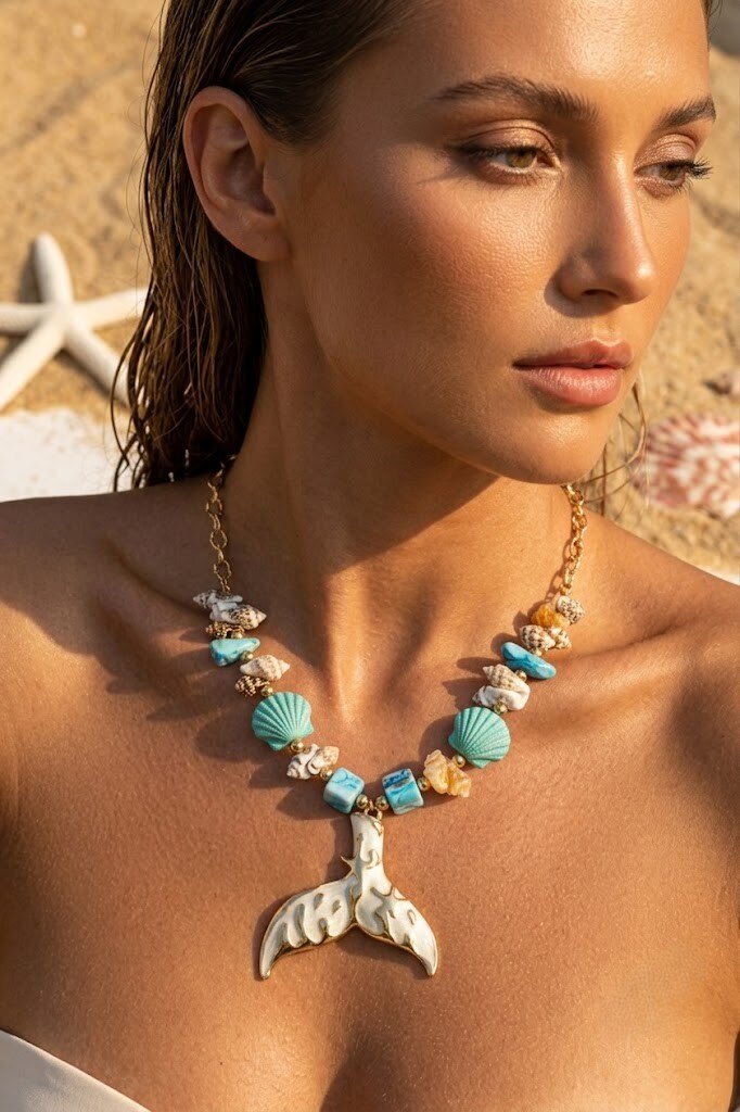 Grossista COSMOS - Collana coda di sirena dorata con perline colorate, perfetta per le donne alla moda in spiaggia d'estate