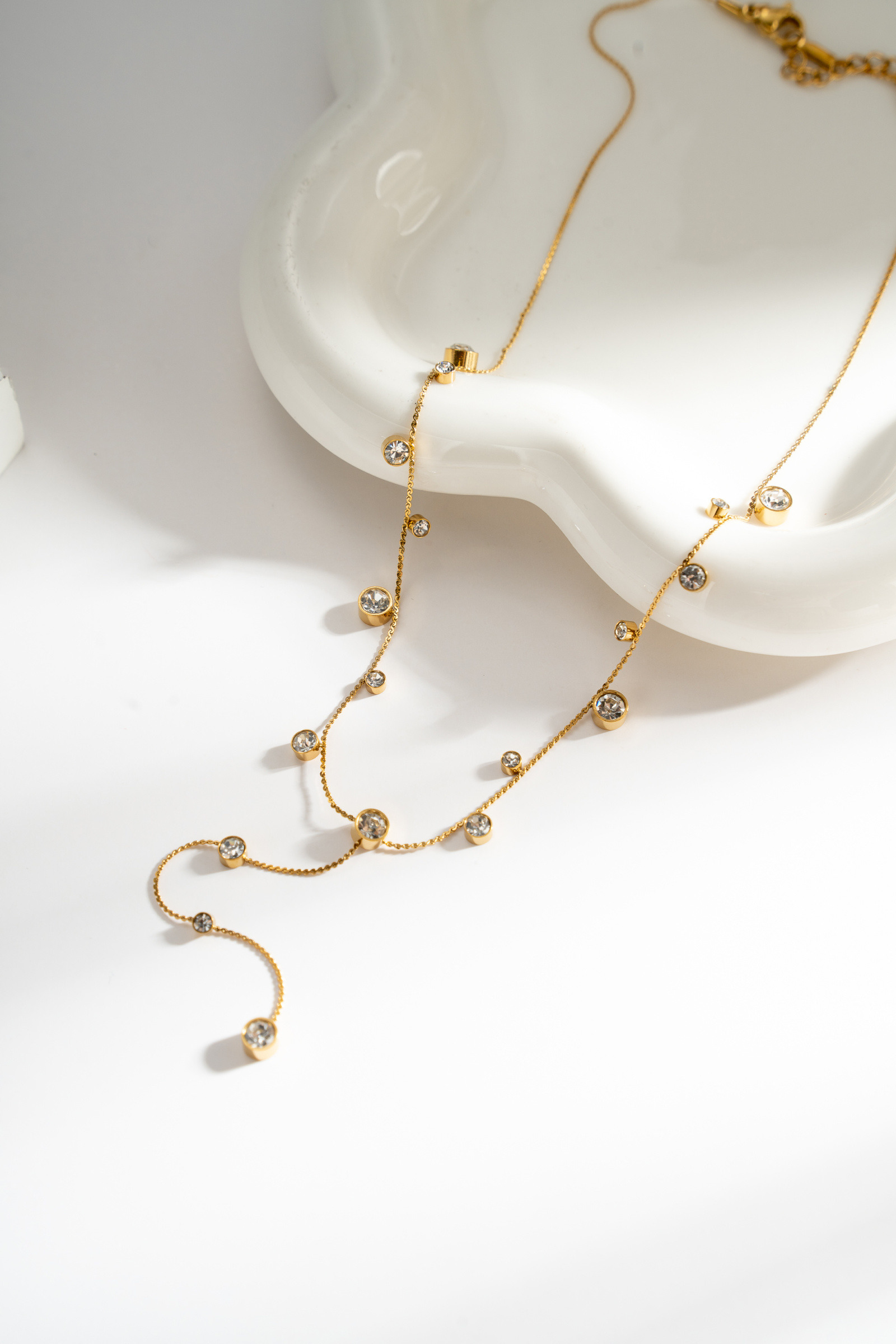 Mayorista COSMOS - Collar en Y Cristal Brillante Acero Inoxidable Dorado o Plateado