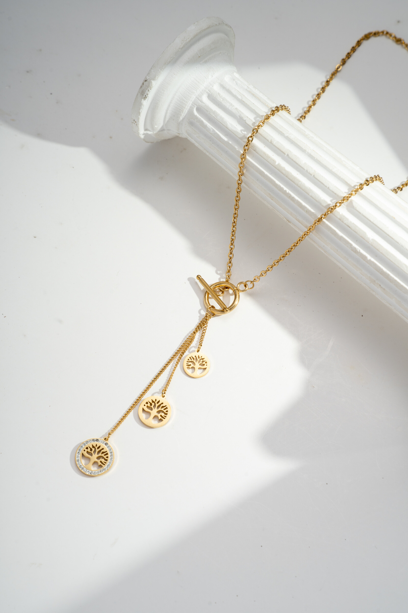 Grossiste COSMOS - Collier acier inoxydable arbre de vie avec strass – Fermoir anneau et pendentifs en dégradé