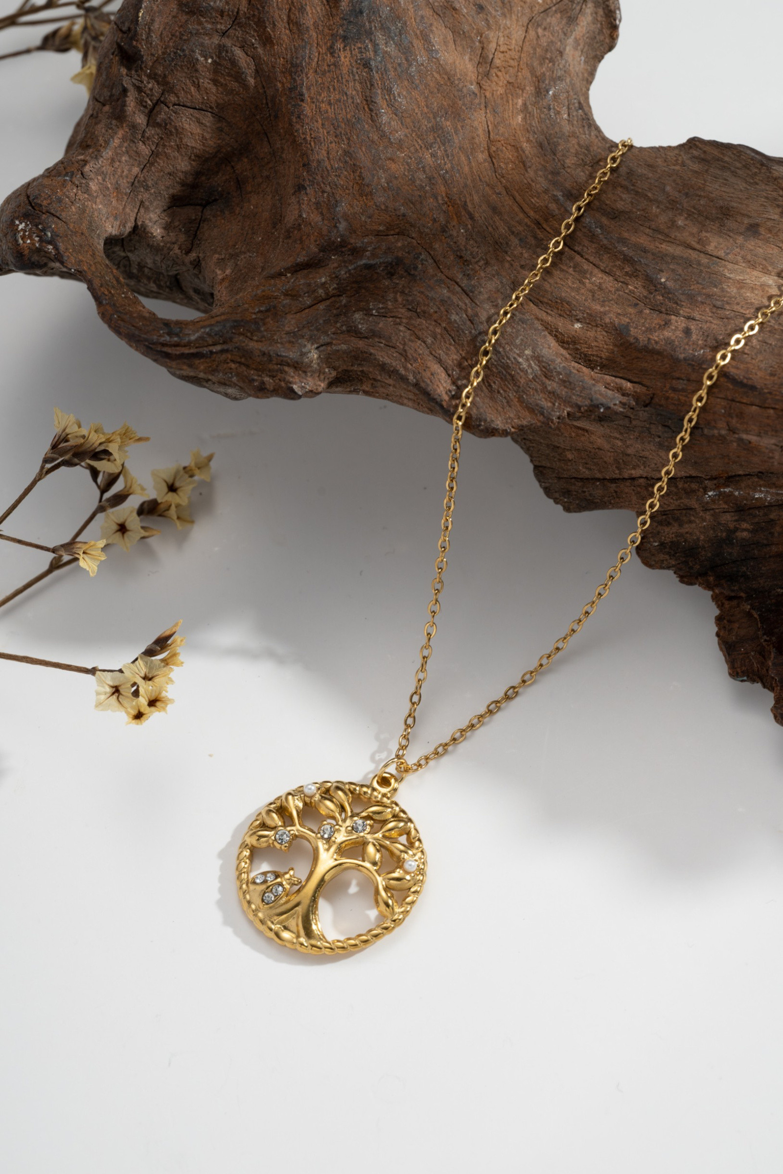 Grossiste COSMOS - Collier arbre de vie zircon acier inoxydable doré délicat élégant symbole