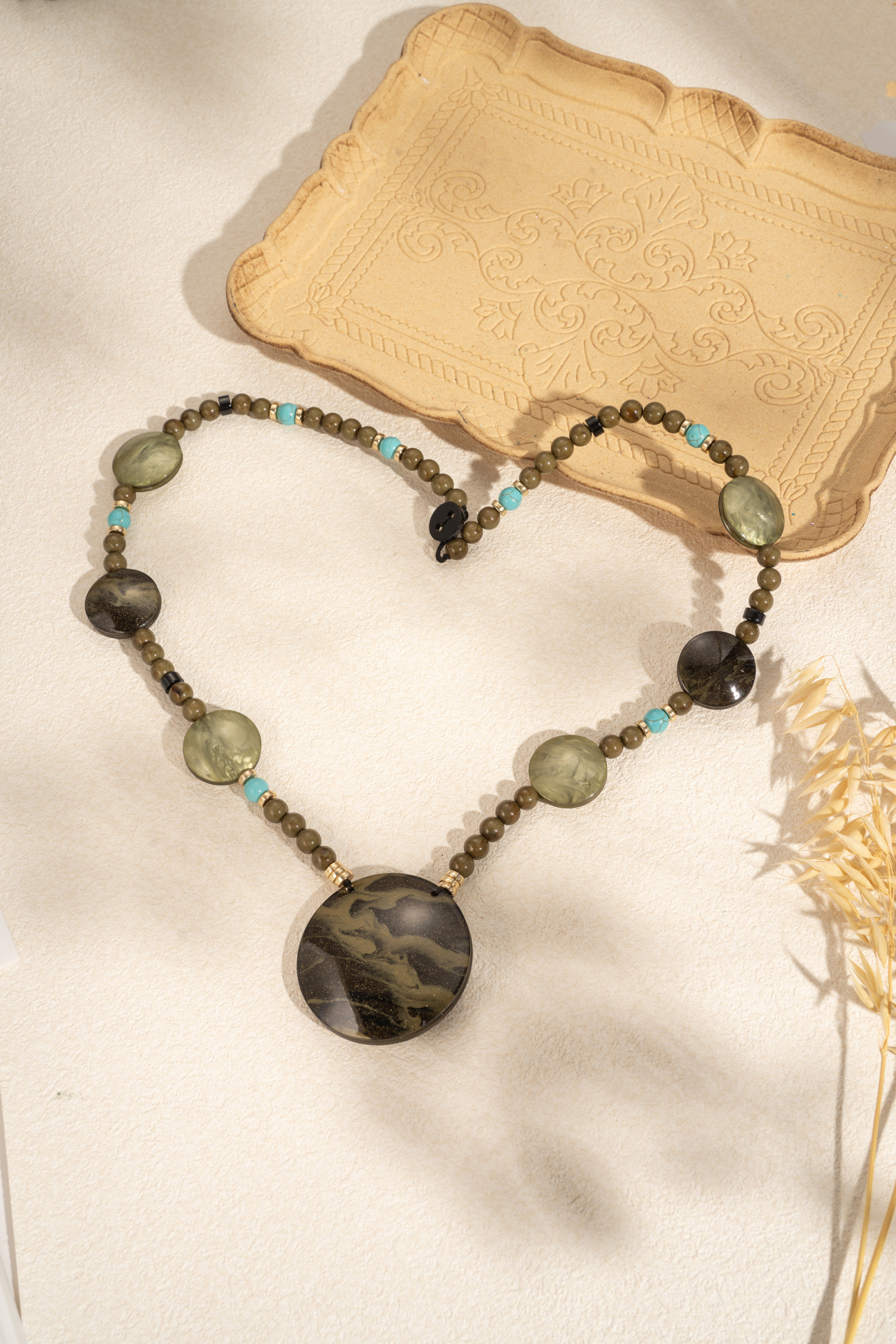 Mayorista COSMOS - Collar con Colgante Redondo de Resina Marmoleada
