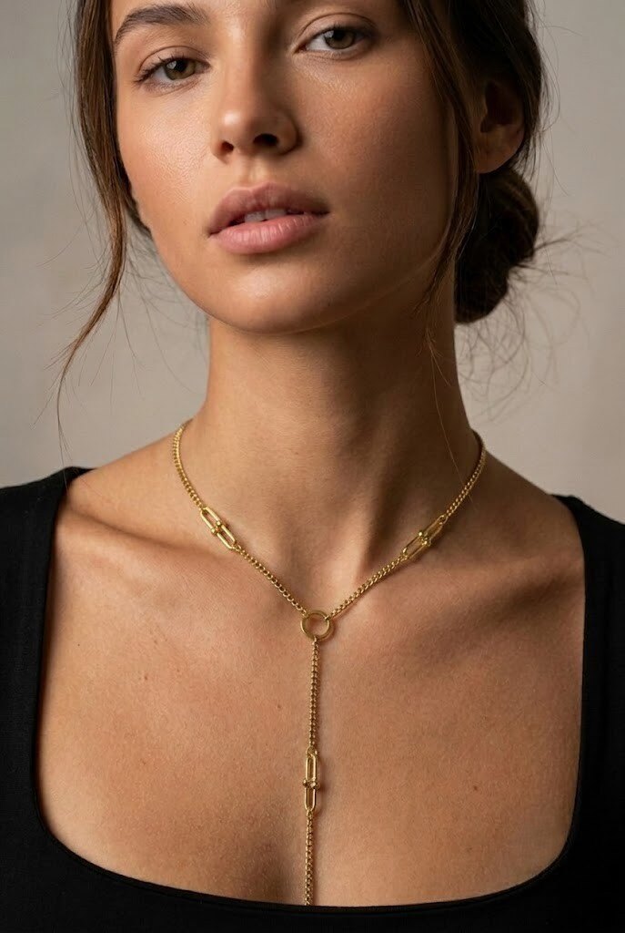 Grossiste COSMOS - Collier Y maillons acier inoxydable, design chic moderne élégant doré argenté tendance