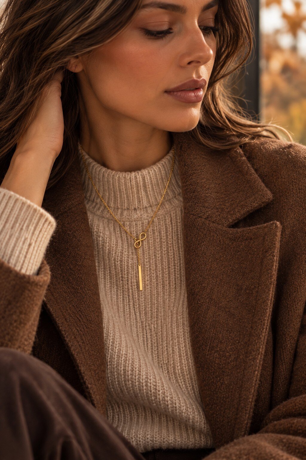 Grossiste COSMOS - Collier  infini chaîne dorée argentée pendentif barre femme tendance chic moderne