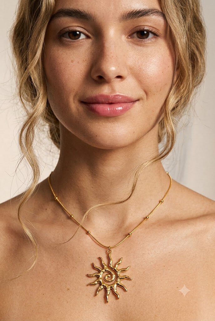Grossiste COSMOS - Collier soleil spirale pendentif femme doré argenté chaîne perlée design lumineux tendance