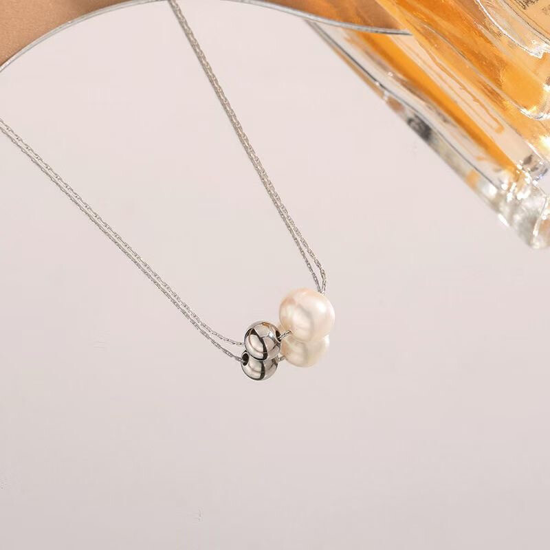 Grossiste COSMOS - Collier Duo Perlé Argenté en acier inoxydable