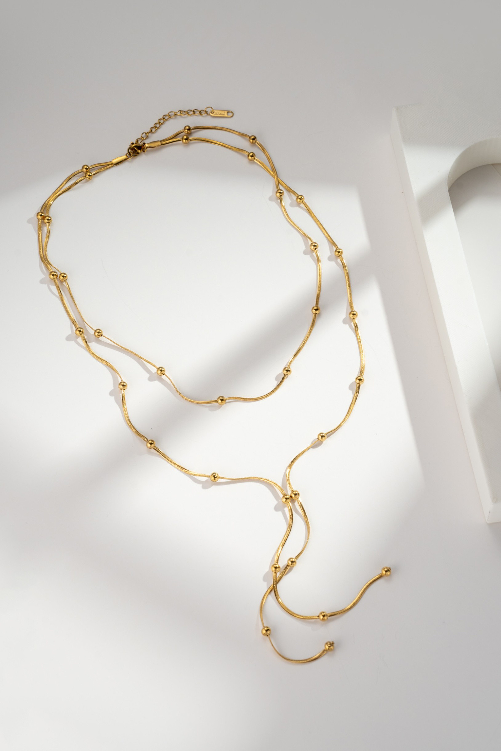 Wholesaler COSMOS - Golden Multi-Strand Necklace with Fine Beads in Stainless Steel, Minimalist Chic and Elegant