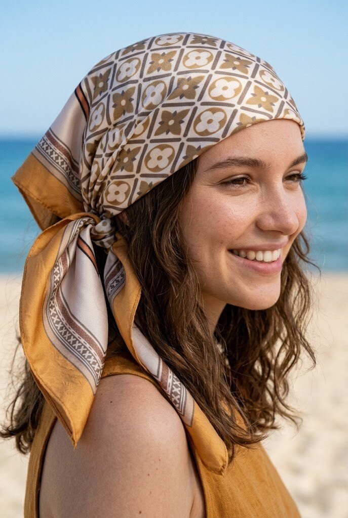 Grossiste COSMOS - Foulard carré 70x70 effet soie motif géométrique floral élégant chic femme