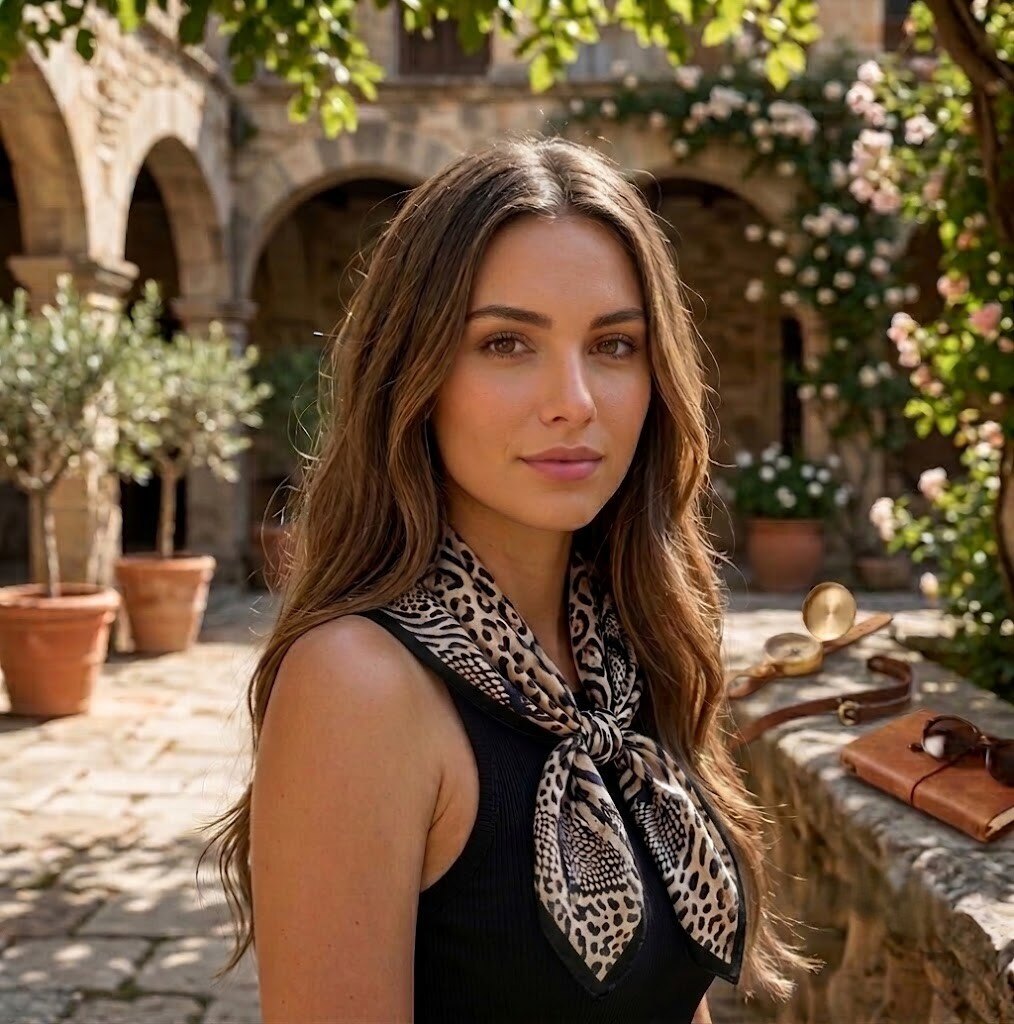 Grossiste COSMOS - Foulard carré 70x70 polyester effet soie imprimé léopard luxe chic femme