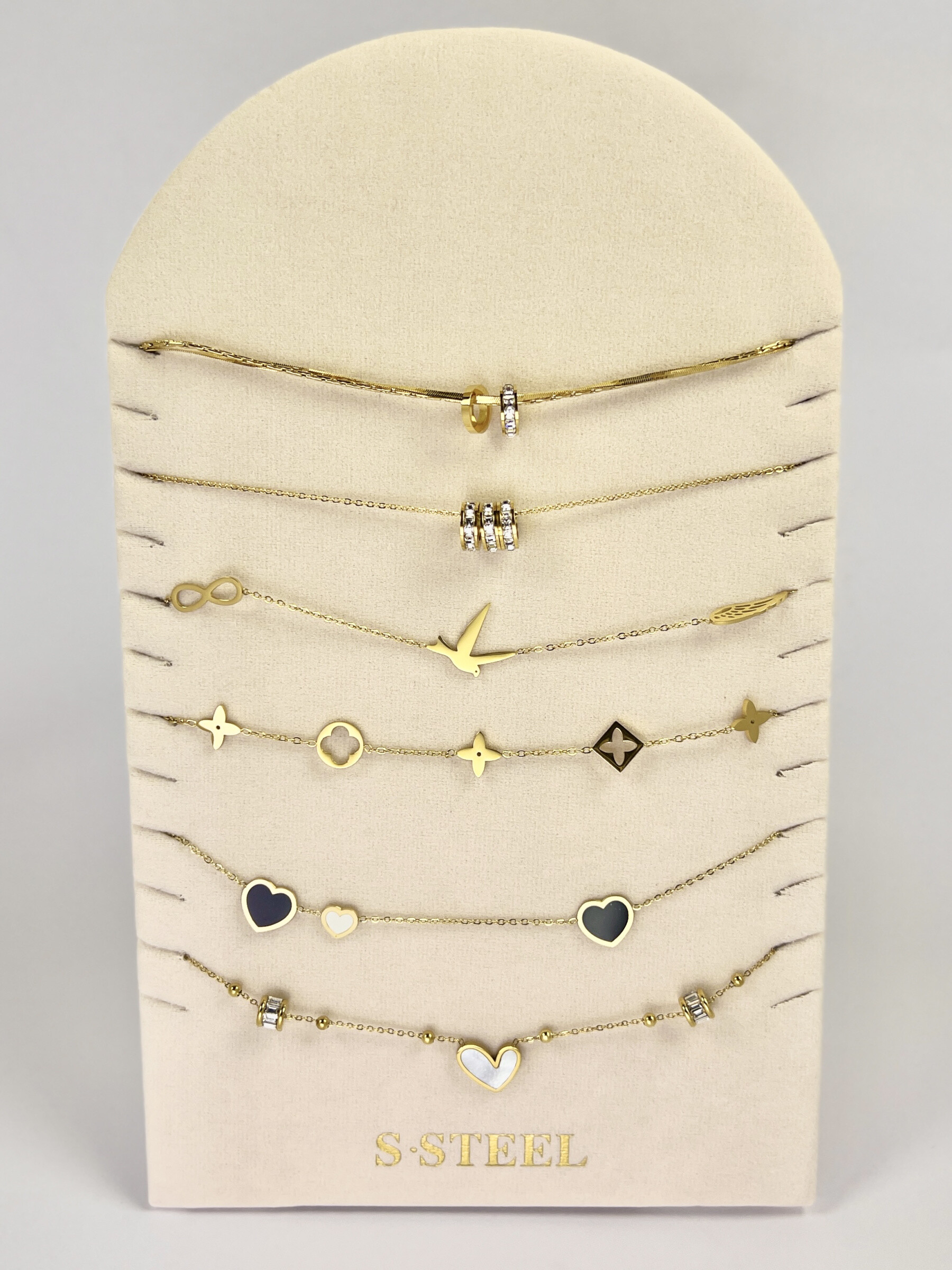 Grossiste COSMOS - Lot de 6 colliers acier inoxydable pendentifs assortis présentoir offert