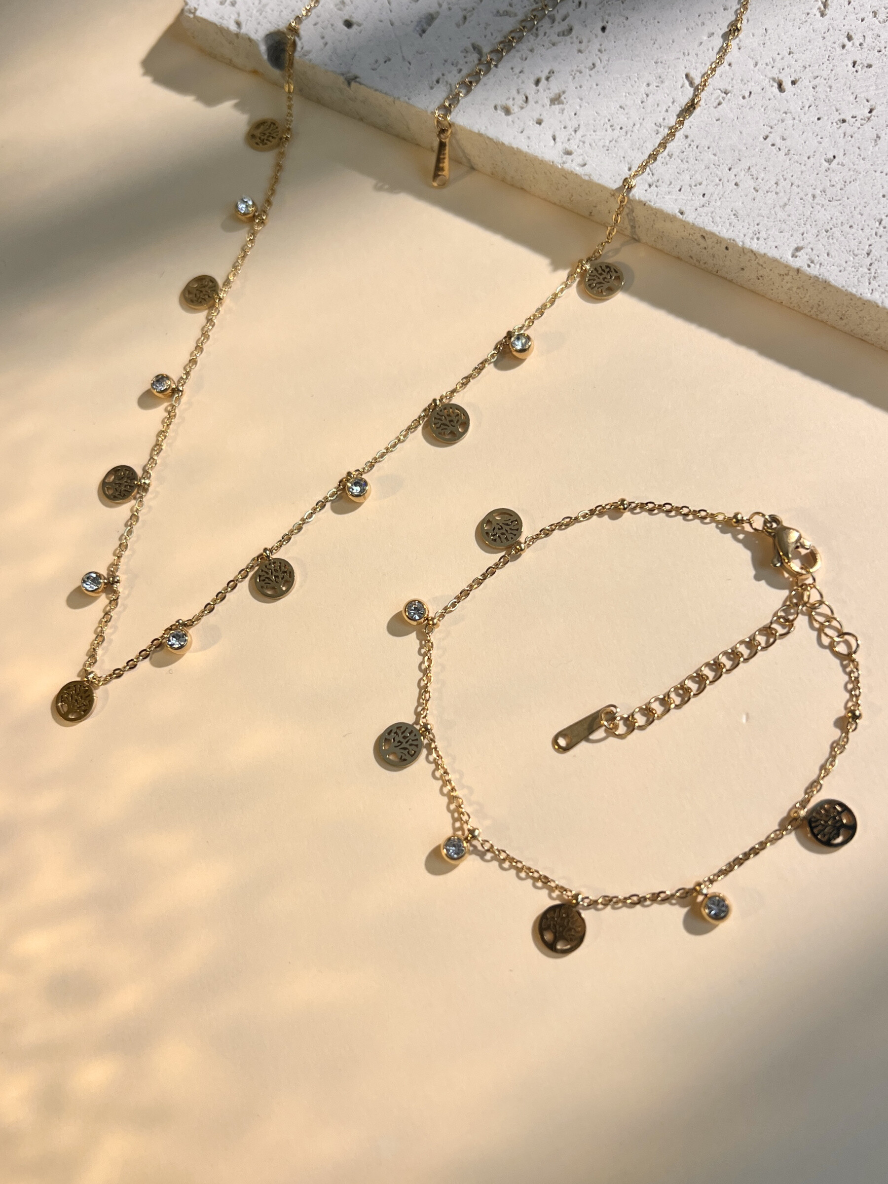 Grossiste COSMOS - Parure collier et bracelet breloque arbre de vie en acier