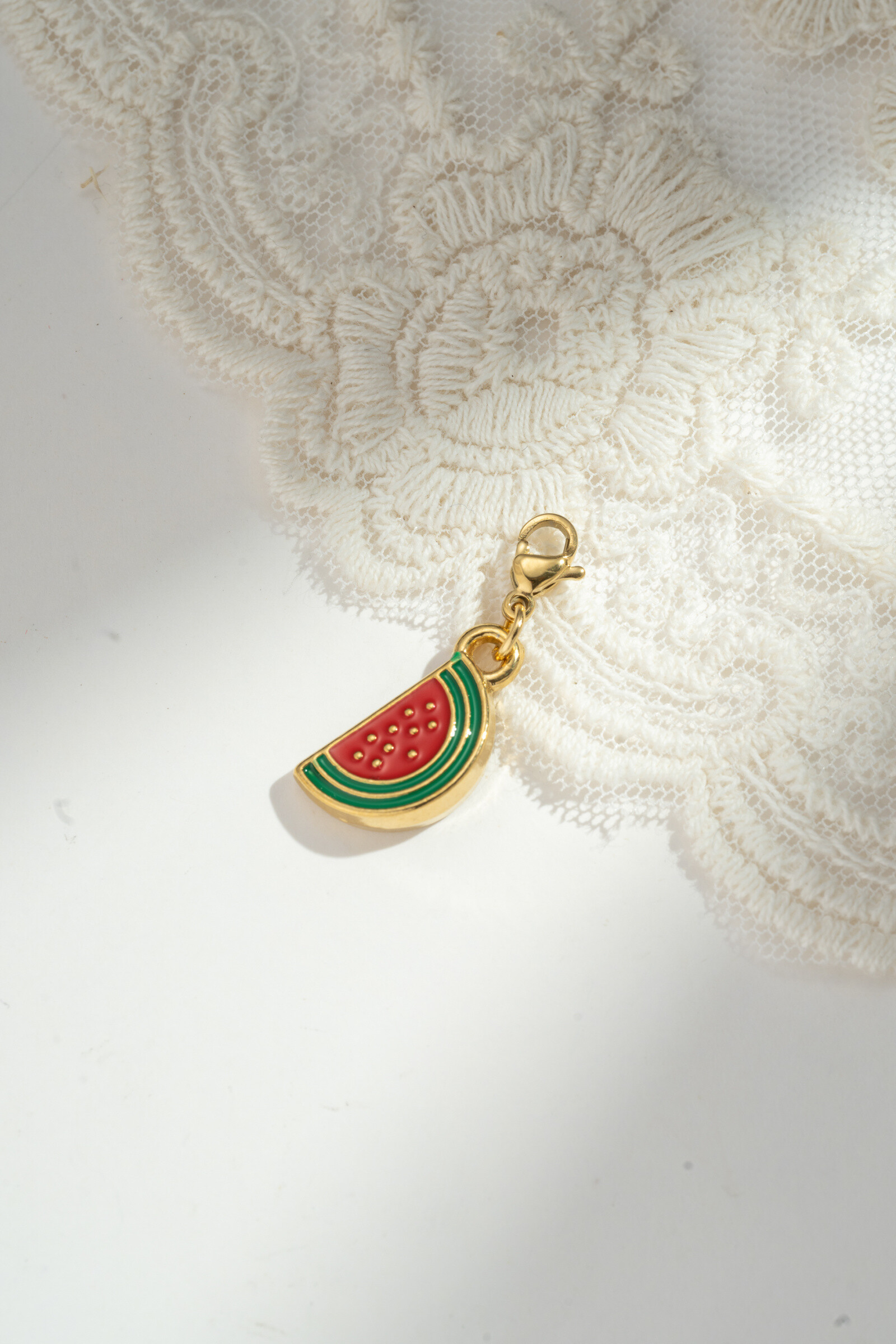 Wholesaler COSMOS - Watermelon pendant stainless steel gold plated enameled fruit