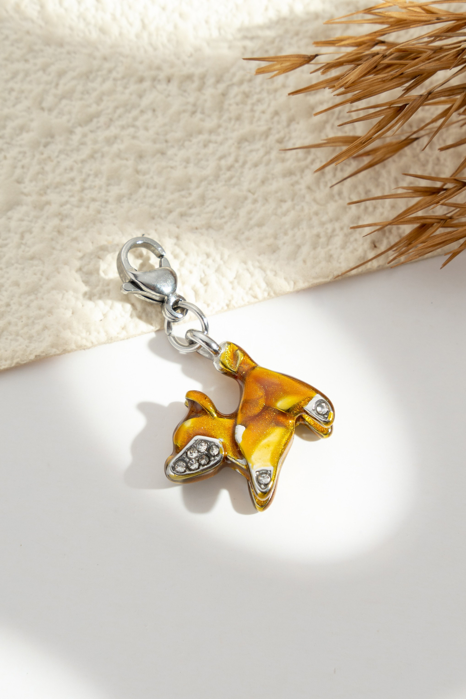 Wholesaler COSMOS - Enamel dog charm with rhinestones in stainless steel for customizable necklace, bracelet, or brooch
