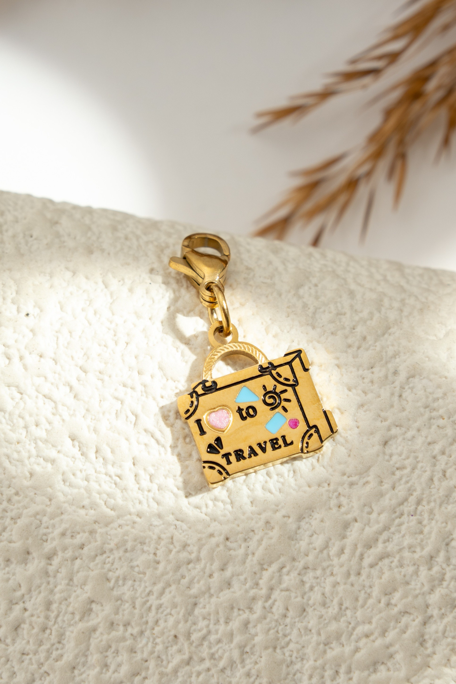 Wholesaler COSMOS - Golden suitcase travel charm colorful enamel stainless steel for bracelet brooch necklace