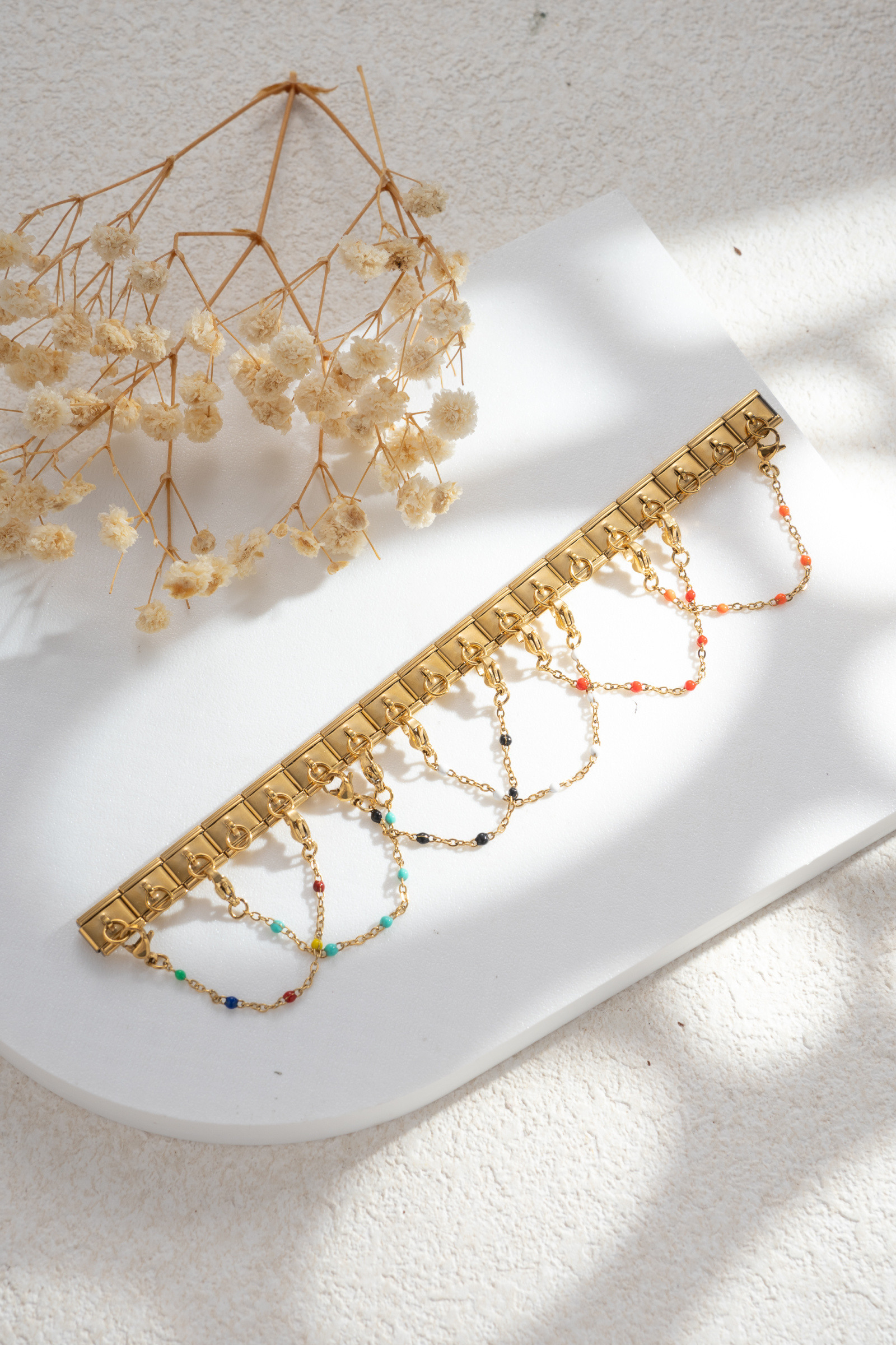 Wholesaler COSMOS - Set of 6 chain pendants with double clasp and assorted colorful beads
