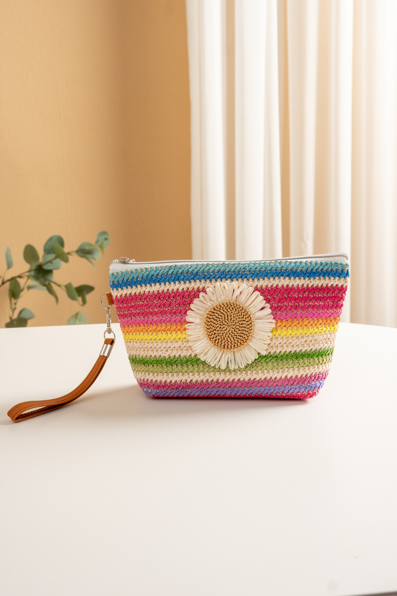 Mayorista COSMOS - Cartera tejida a mano con flores multicolores para mujer, verano, bohemia a rayas con patrón de margaritas