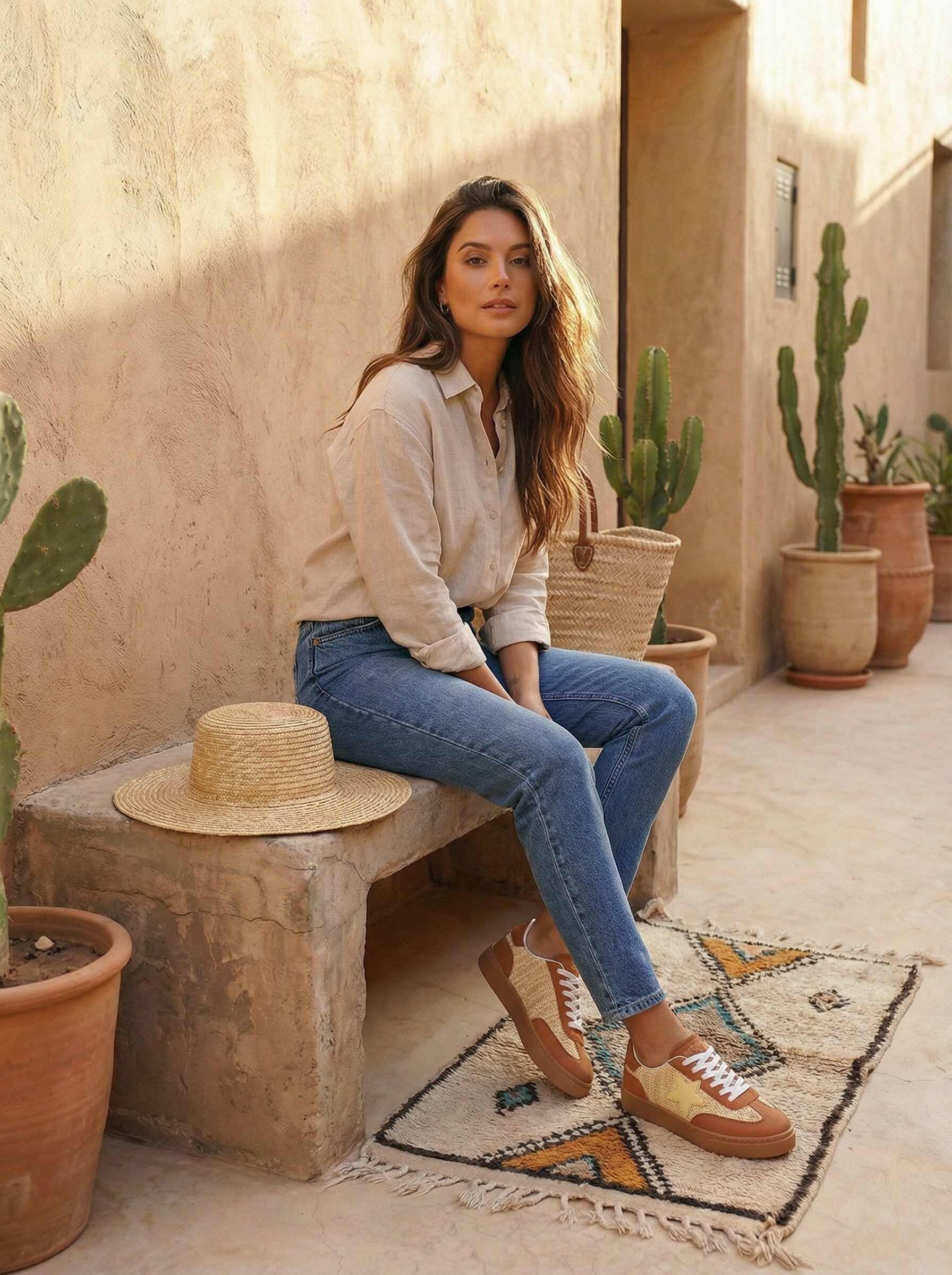 Grossiste COVANA / FINDLAY - Baskets camel raffia