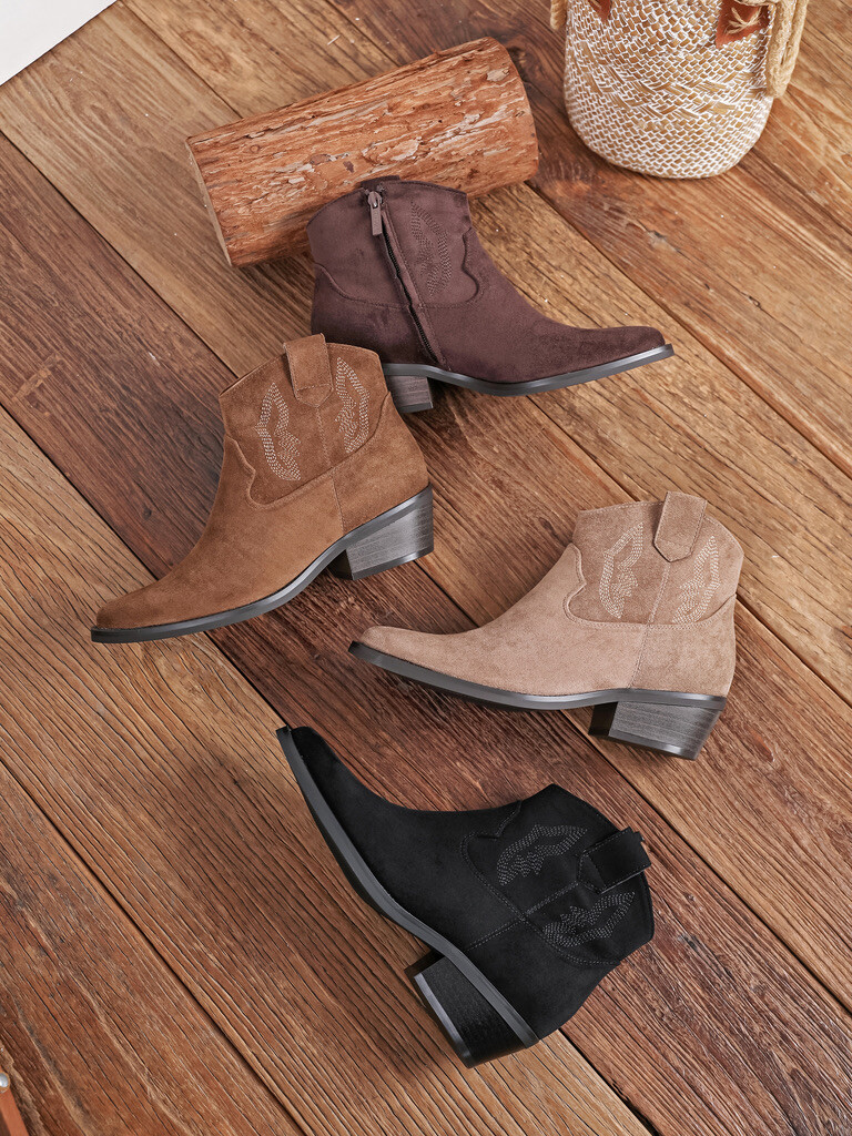 Großhändler COVANA / FINDLAY - Bestickte Western-Stiefeletten aus Wildleder