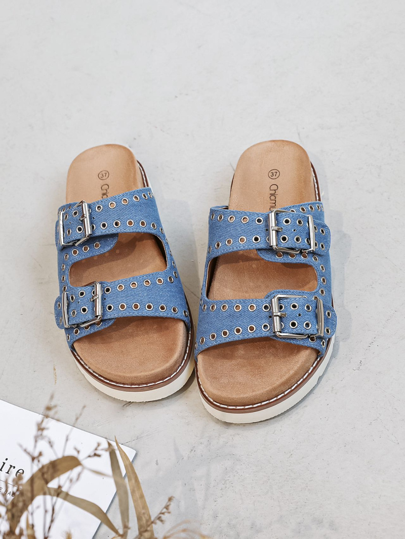 Grossista FINDLAY / COVANA - Sandali CHICMUSE in denim con doppia cinturino e borchie