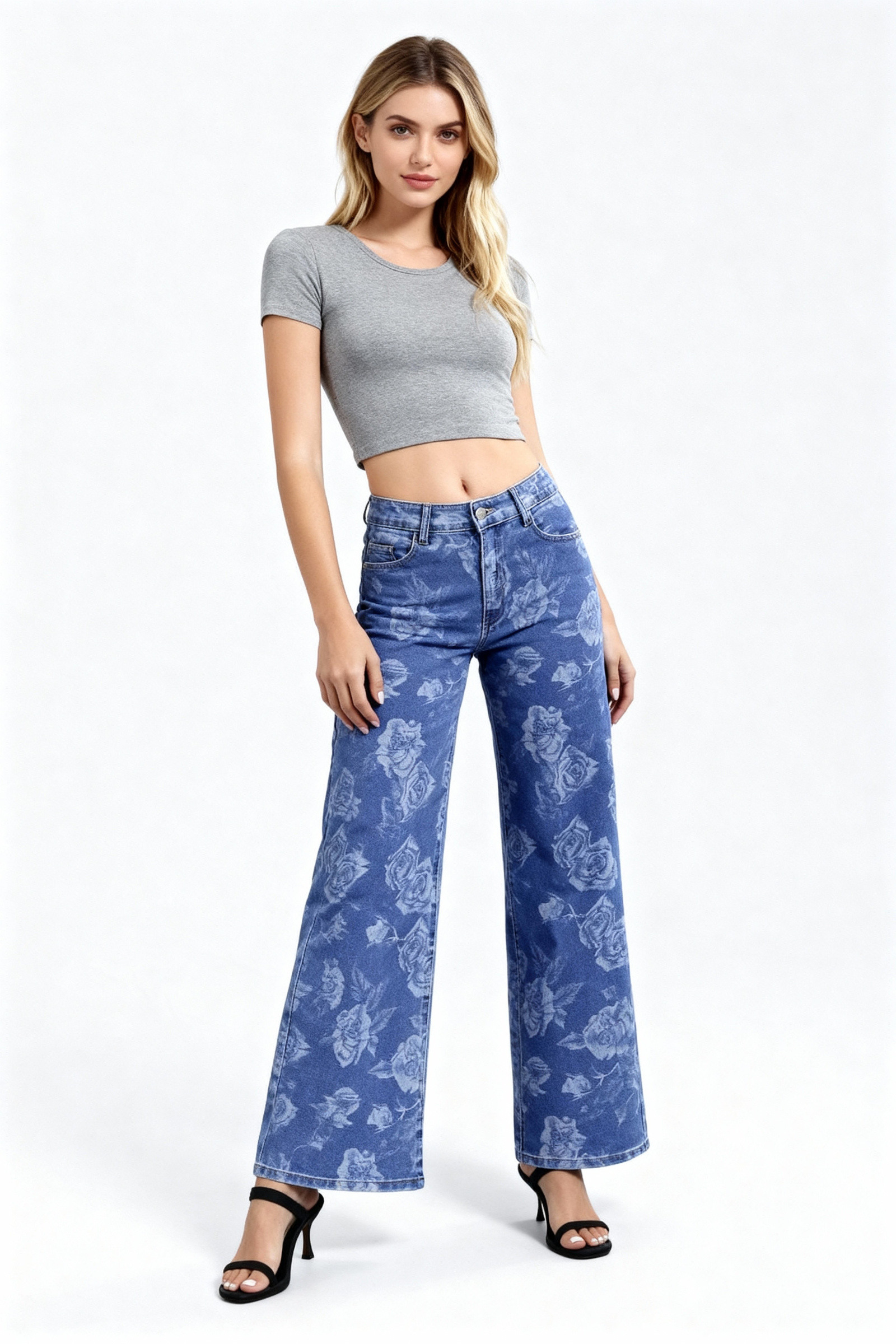 Wholesaler COVERGIRL/VALE DENIM - Unique jeans with all-over floral print/flowers