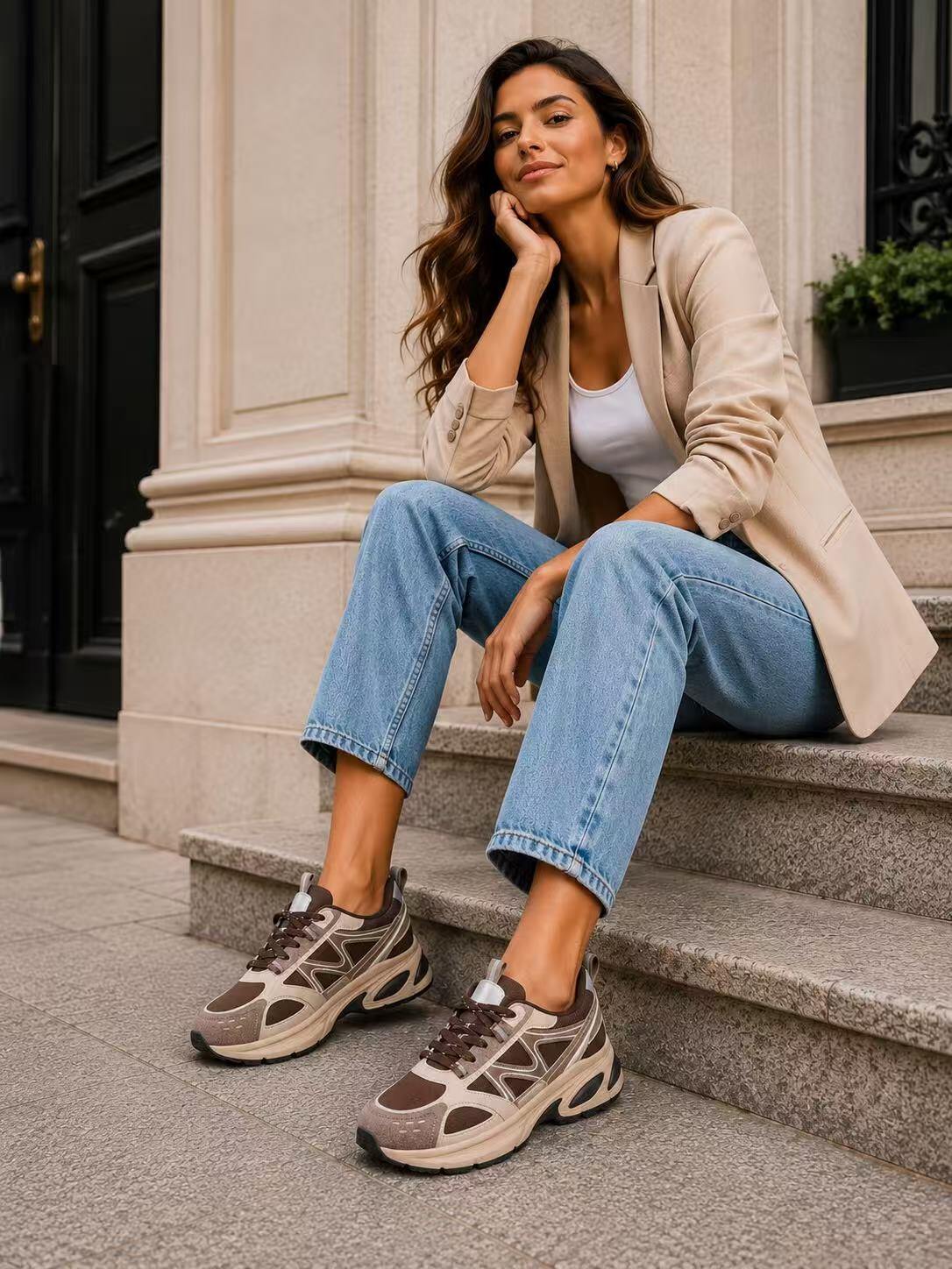 Wholesaler CRYSTAL SHOES - Women's chunky sneakers with contrasting inserts