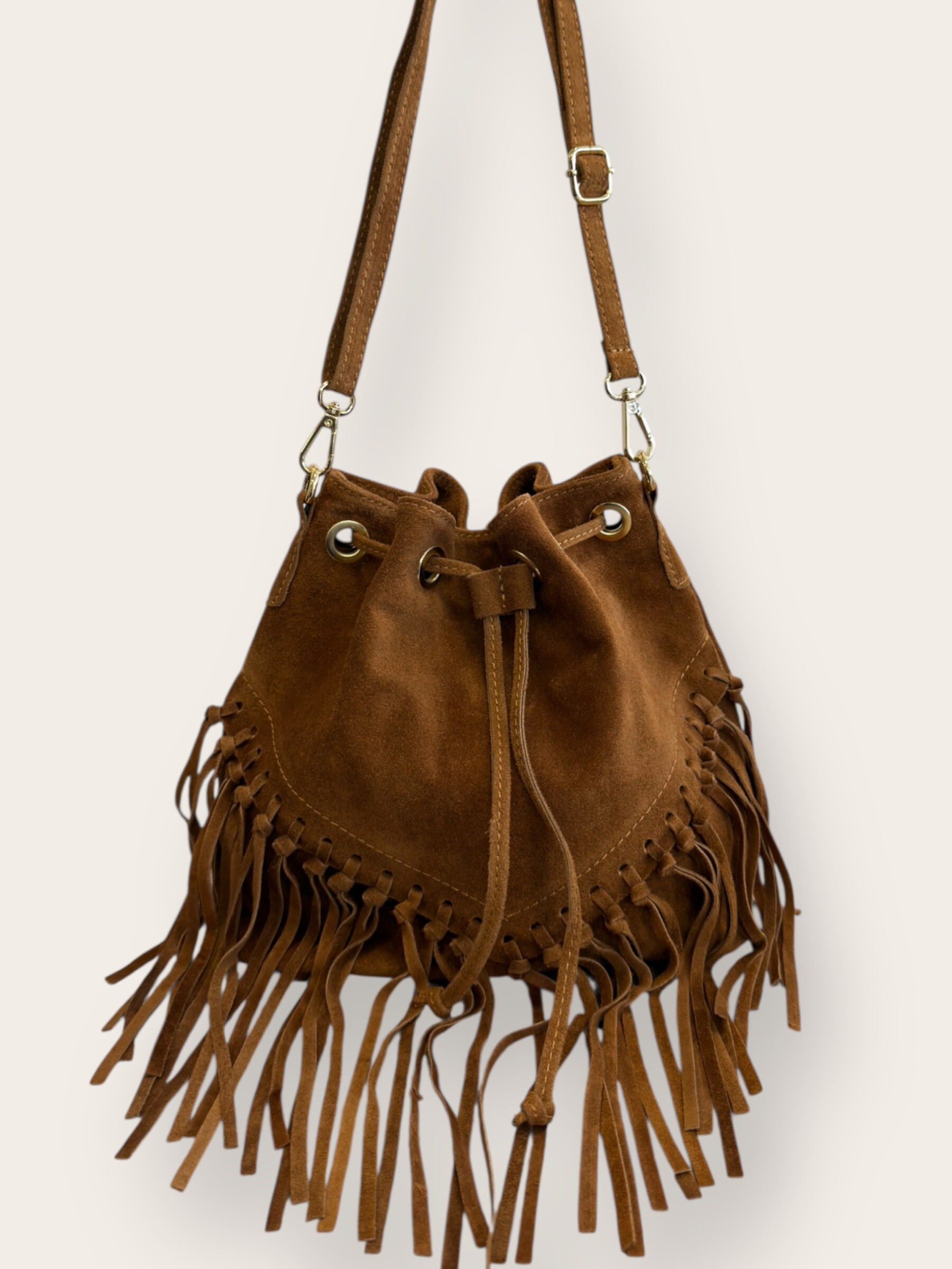Grossiste CUOIO & CHIC - Sac Seau à Franges en Cuir Suédé