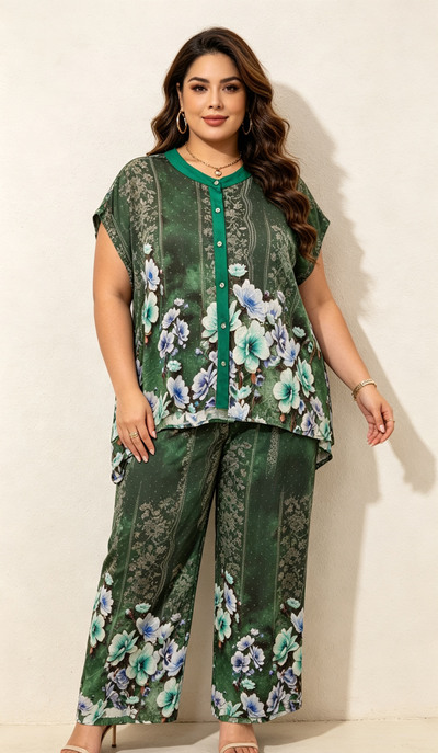 Grossista CURVY RONDE (Grande Taille/Over Size) - Completo taglia grande con stampa floreale e strass Grossista CURVY RONDE (Grande Taille/Over Size) - Completo taglia grande con stampa floreale e strass
