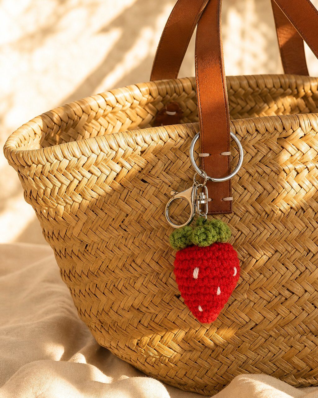 Mayorista D Bijoux - Llavero colgante de bolsa de fresa hecho a mano de crochet y punto