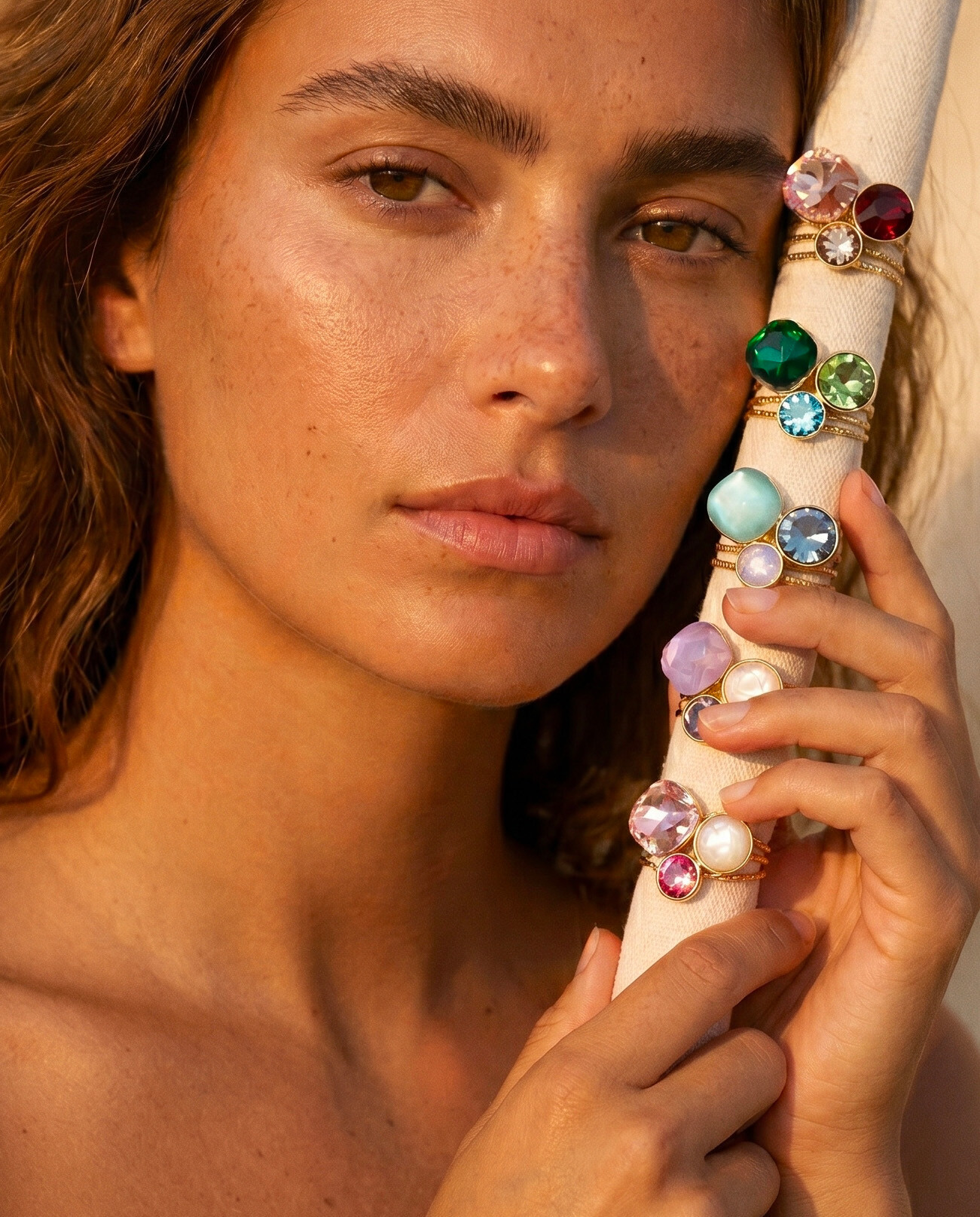 Wholesaler D Bijoux - Set of 6 crystal trilogy rings