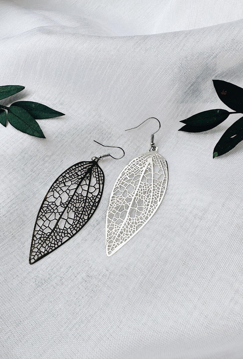 Grossiste D Bijoux - Boucles d'oreilles filigrane feuille motif dentelle
