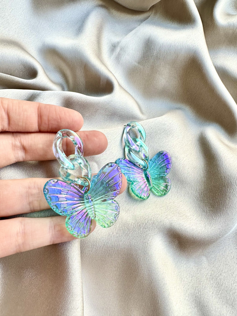 Orecchini Pendenti Farfalla In Acrilico Oro - Gioielli Boho Per Donne E Ragazze, Colore Viola - 3