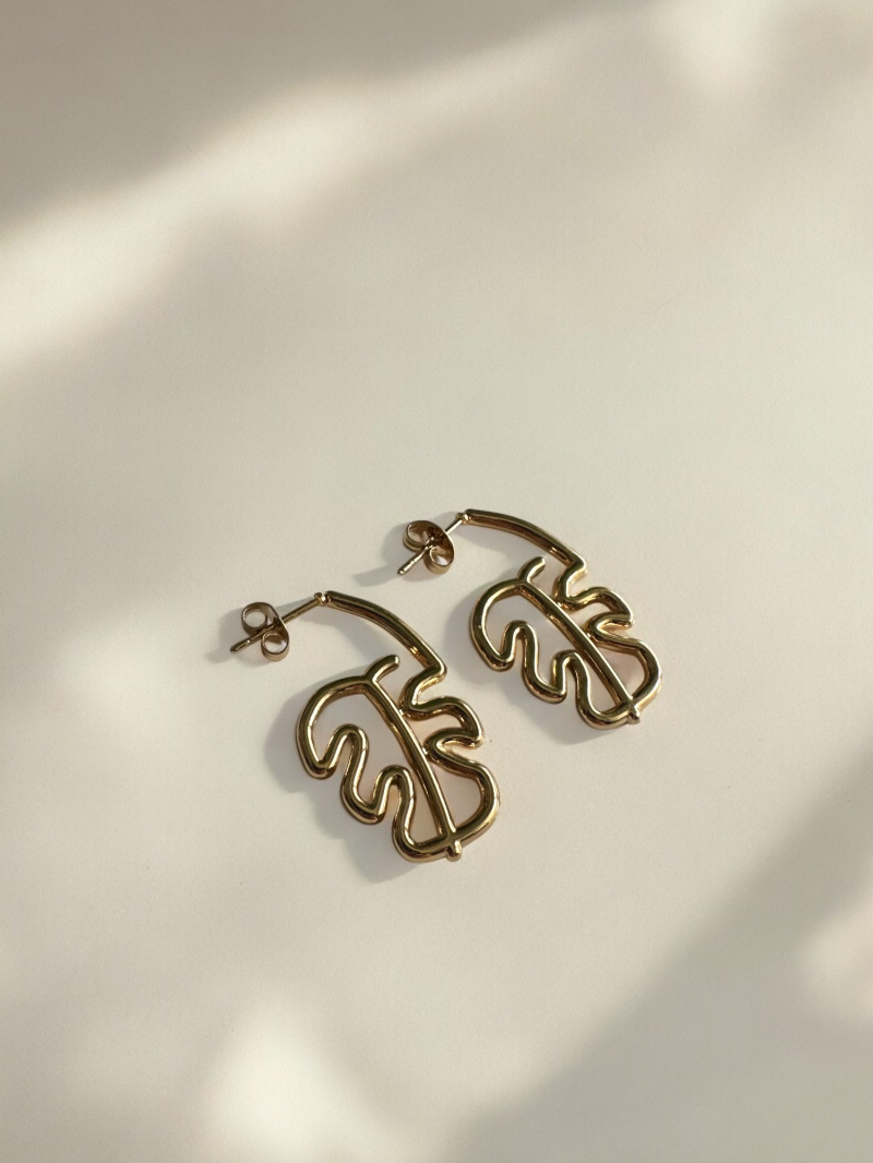 Grossiste D Bijoux - Boucles d'oreilles feuille acier inoxydable
