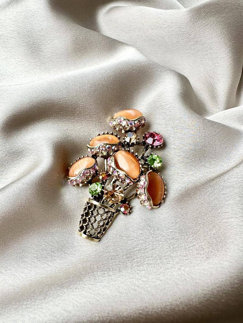 Großhändler D Bijoux - Blumentopfbrosche, Katzenauge und Strasssteine