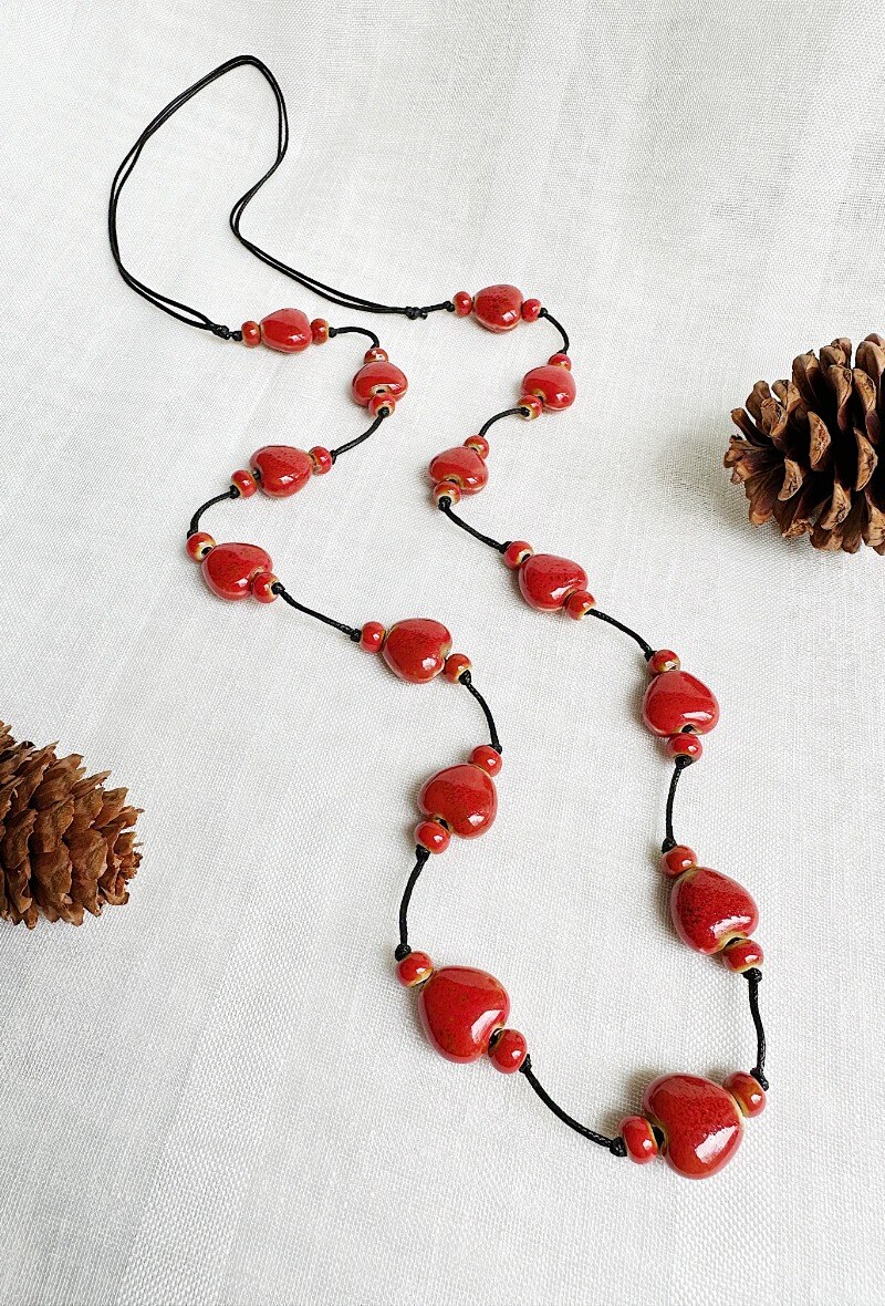 Mayorista D Bijoux - Collar largo de cerámica con corazón