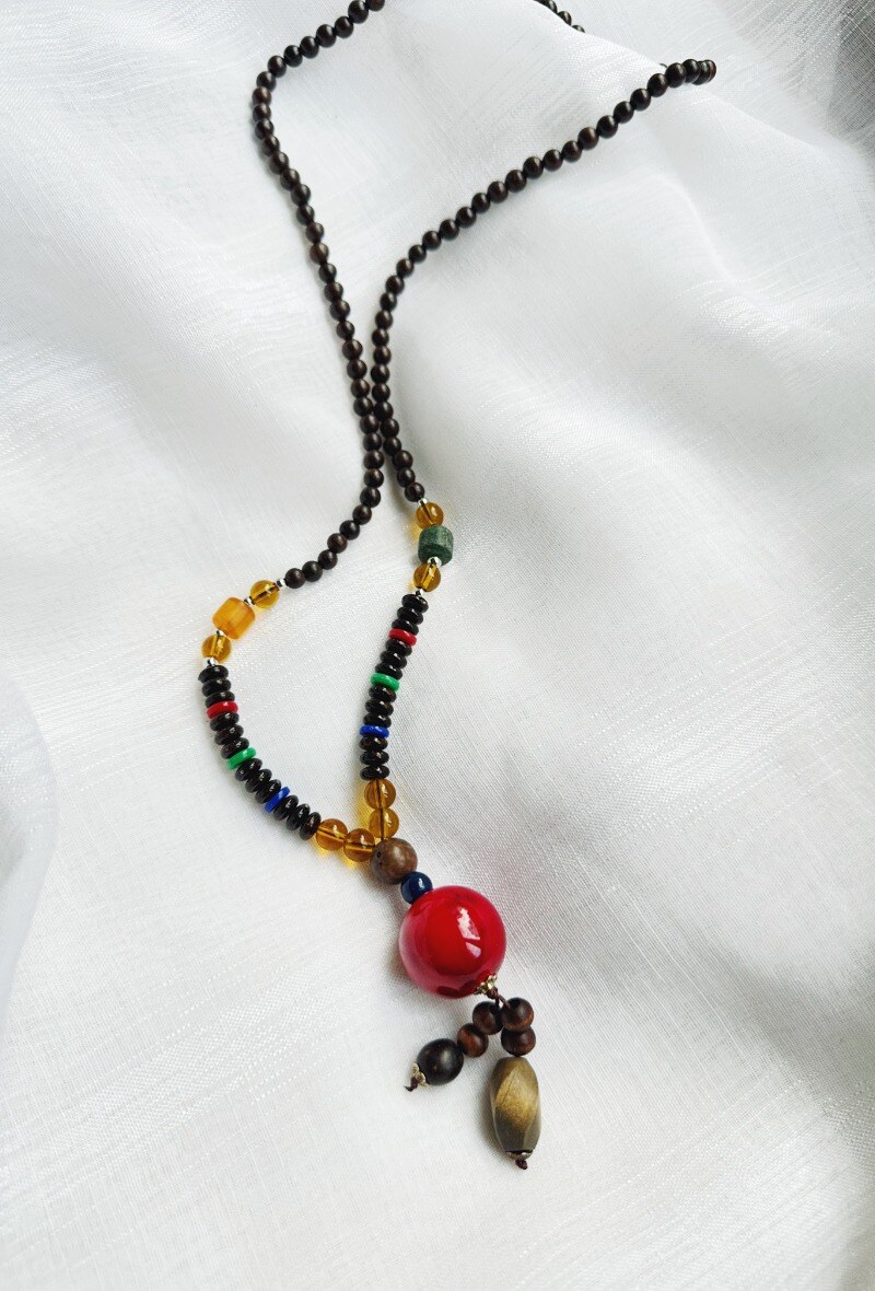Grossiste D Bijoux - Sautoir perles, bois et pendentif