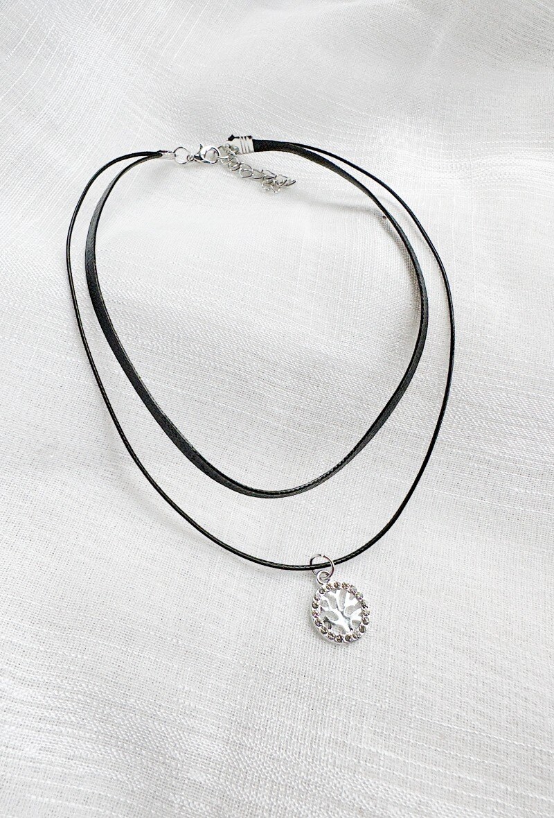 Grossiste D Bijoux - Collier ras de cou pendentif arbre de vie et strass