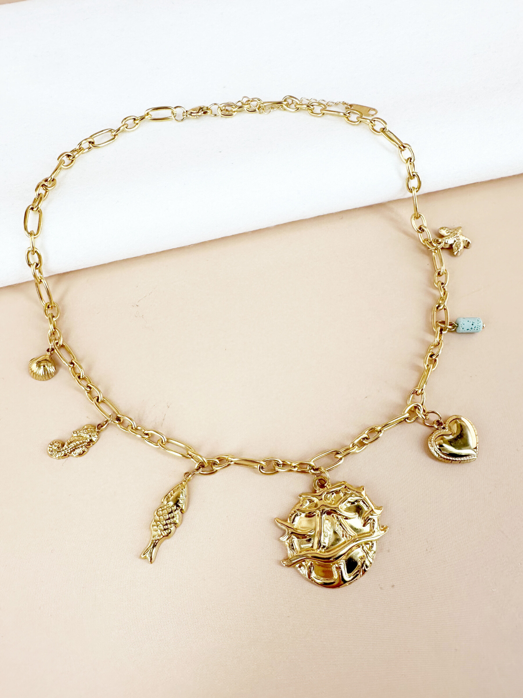 Grossiste D Bijoux - Collier breloques charms médaillon en acier inoxydable