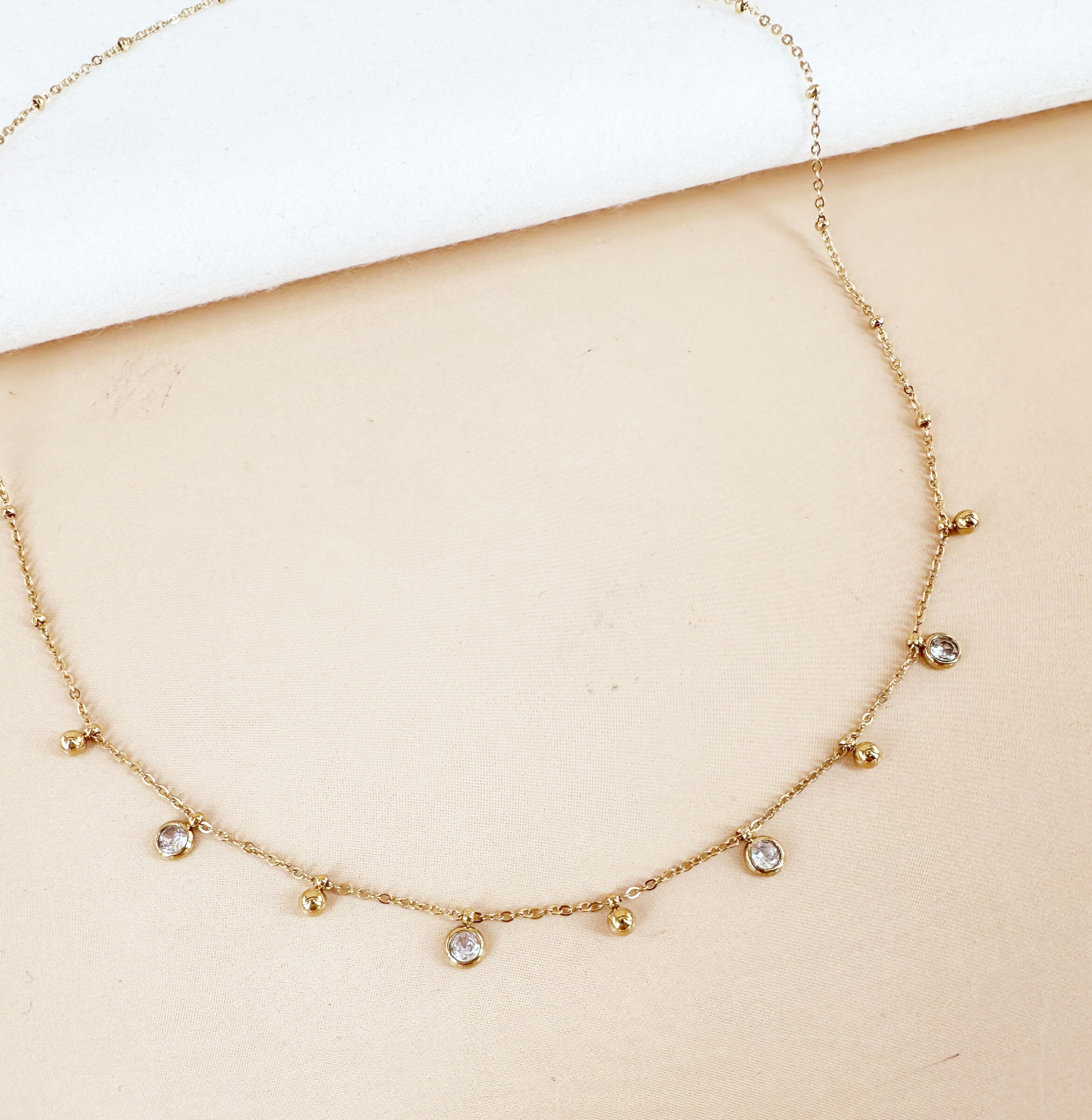 Grossiste D Bijoux - Collier pampilles perles et strass en acier inoxydable