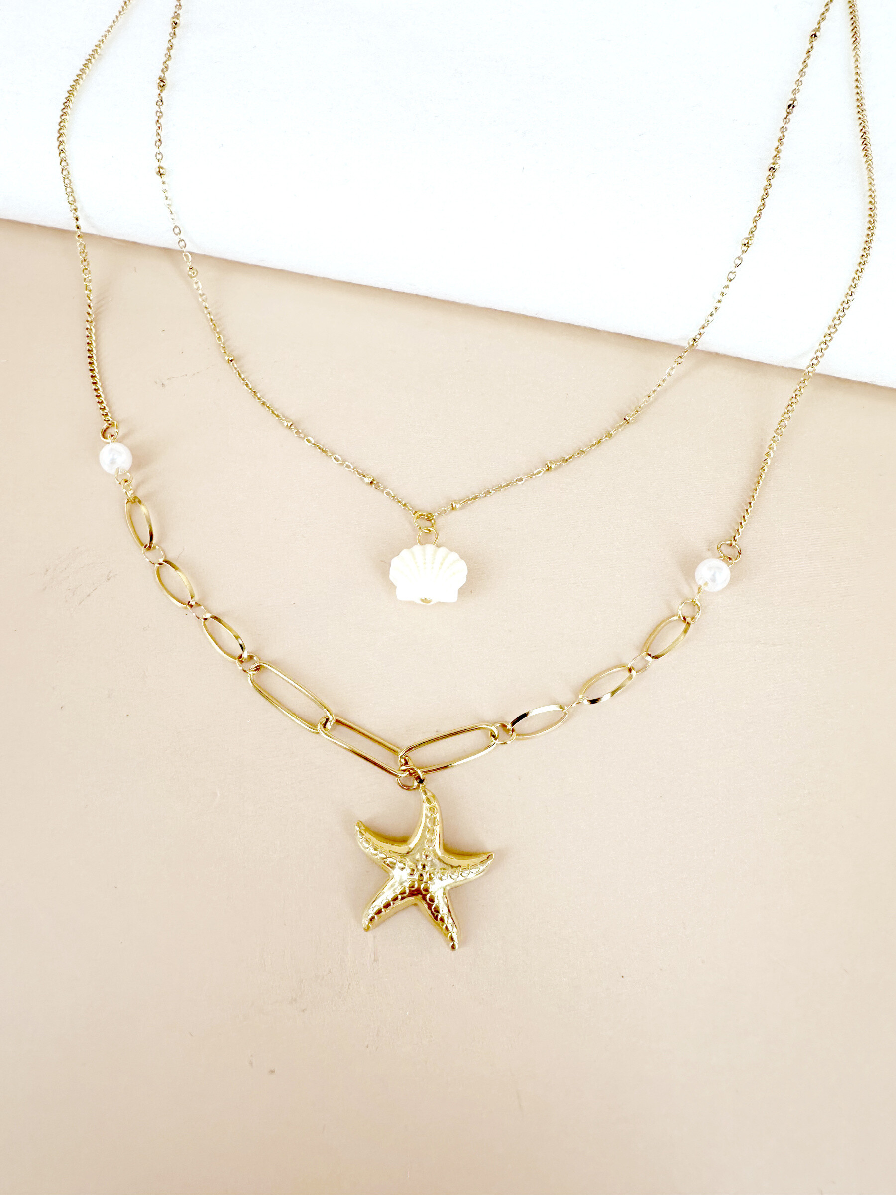 Wholesaler D Bijoux - Stainless steel starfish and shell charm necklace