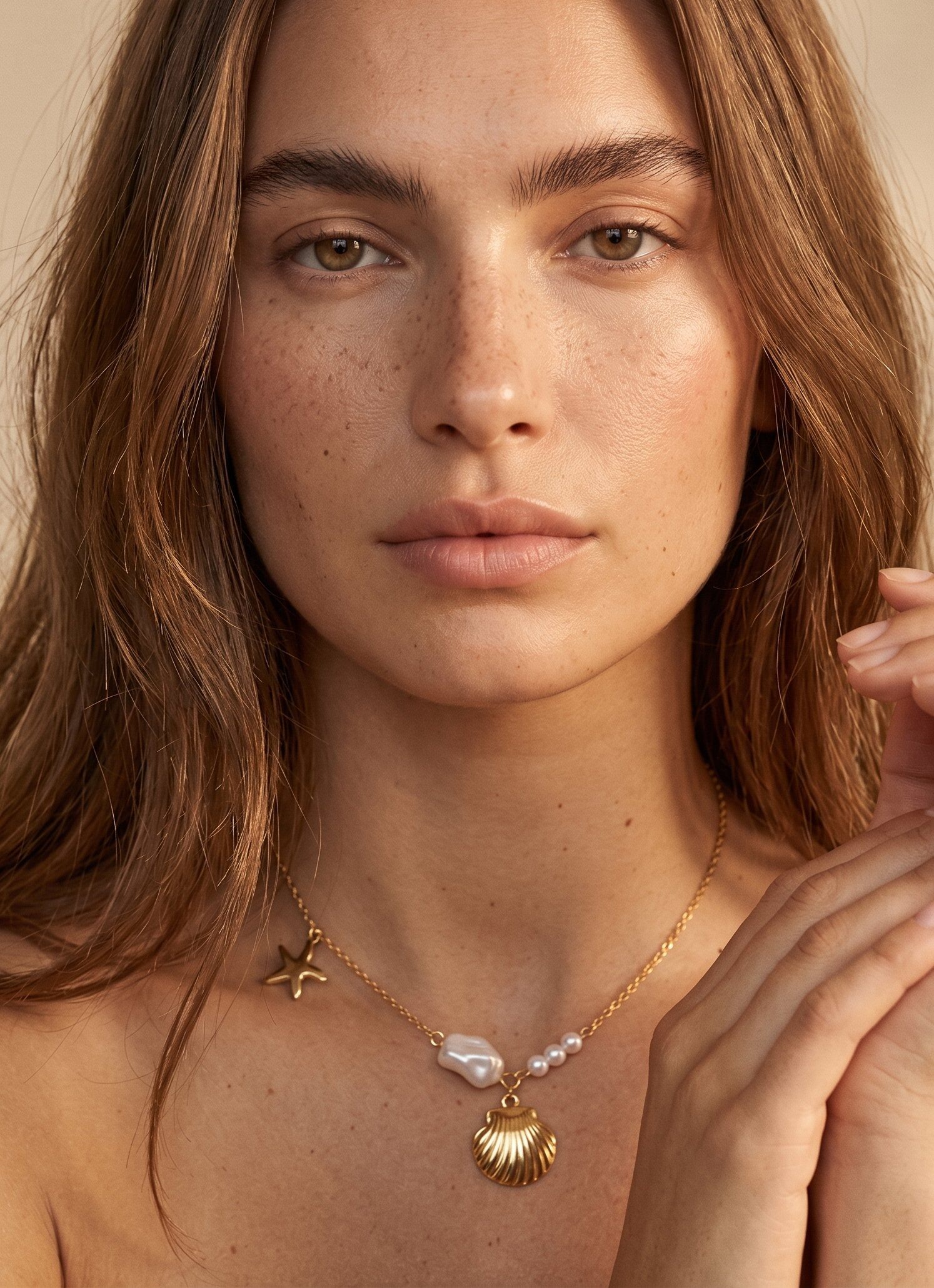 Wholesaler D Bijoux - Gold necklace with shell and star pendant