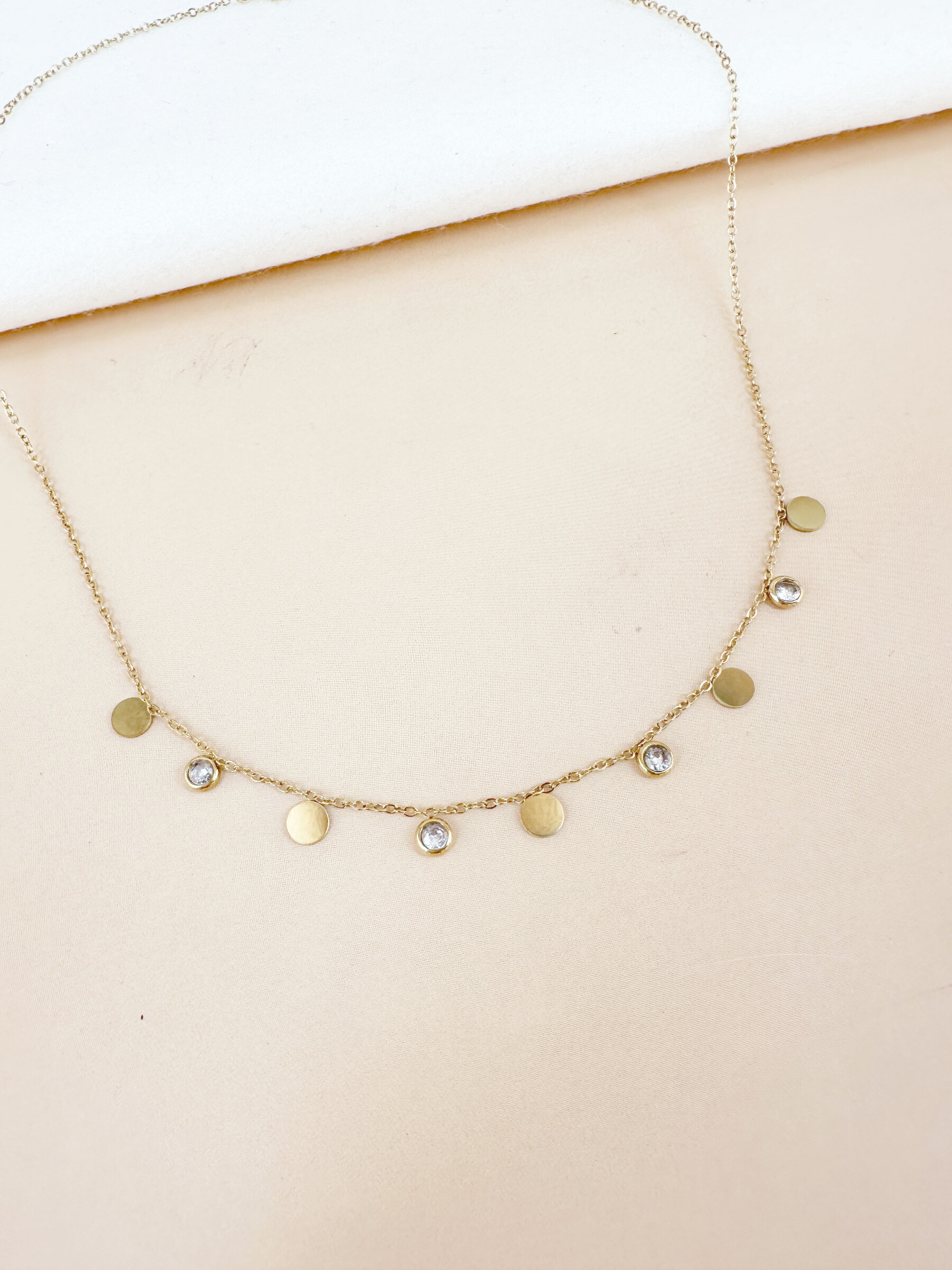 Grossiste D Bijoux - Collier pampilles rondes et strass en acier inoxydable